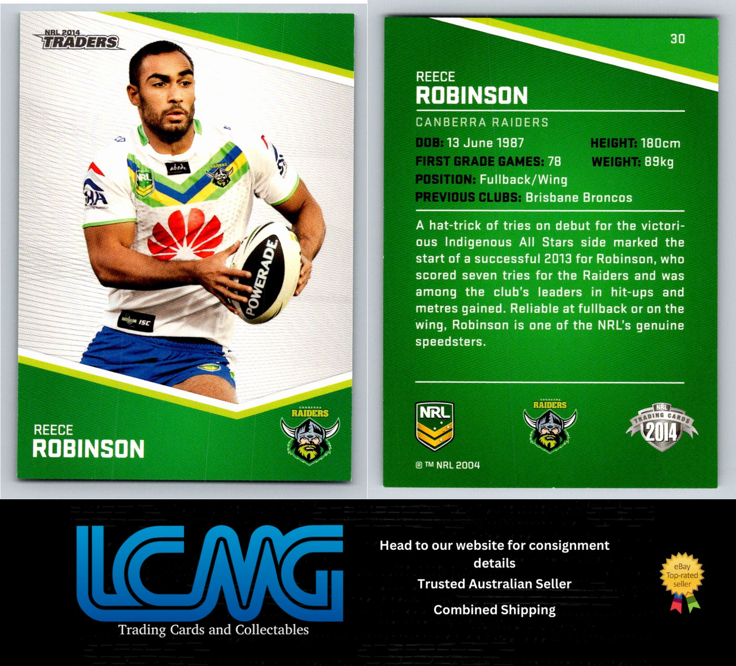 Card # 26 Shaun Fensom NRL 2014 Traders Canberra Raiders