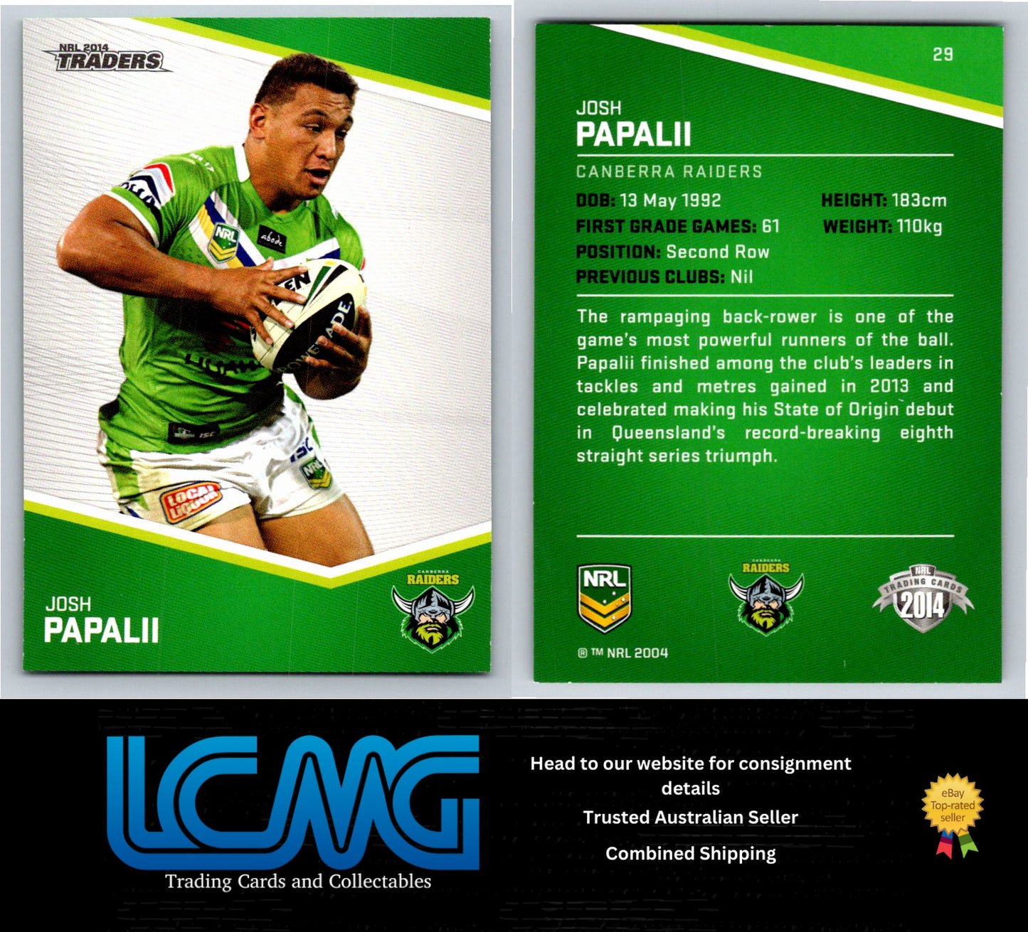 Card # 27 Josh McCrone NRL 2014 Traders Canberra Raiders