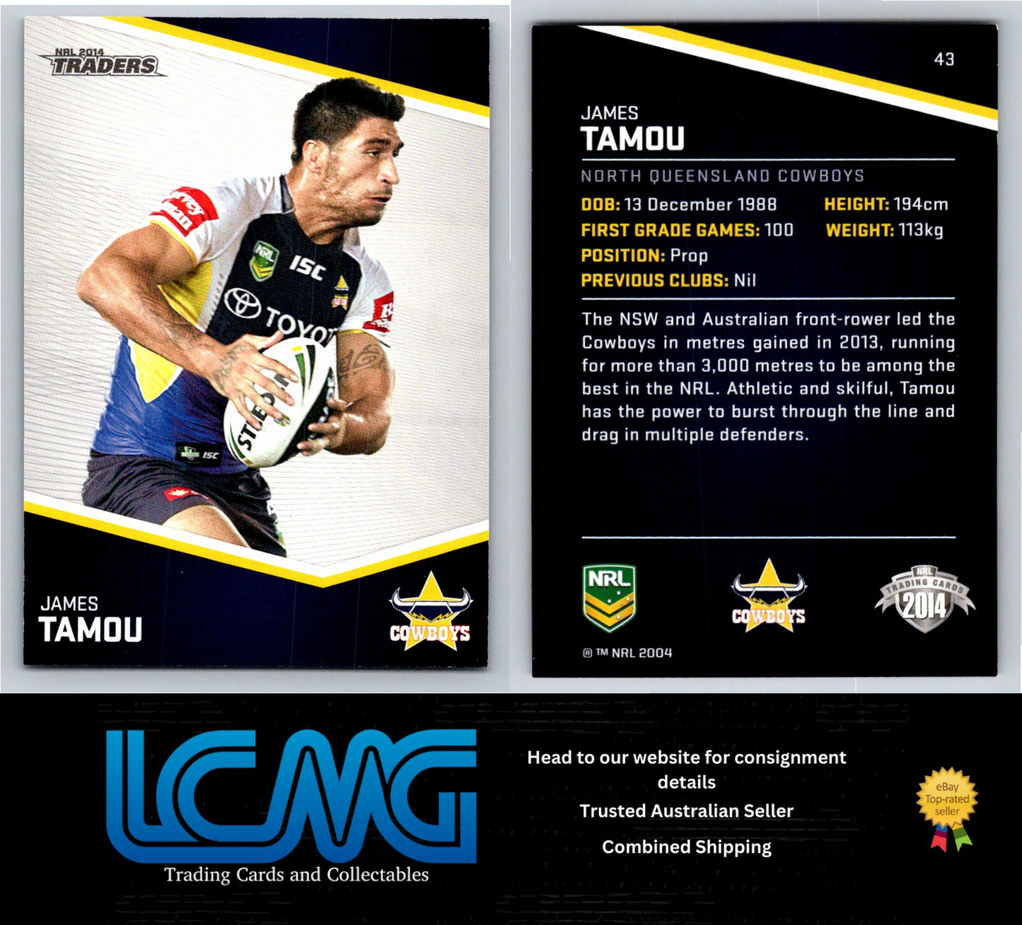 Card # 43 James Tamou NRL 2014 Traders Nth Queensland Cowboys