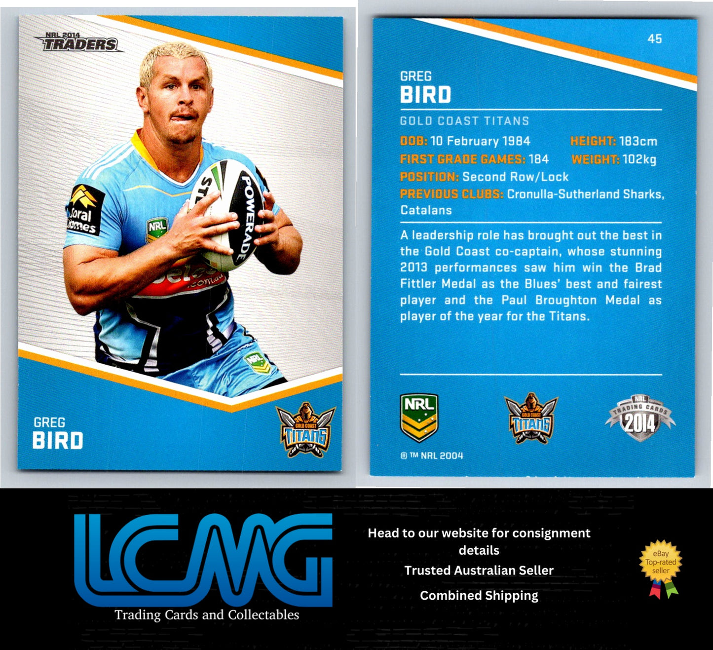 Card # 45 Greg Bird NRL 2014 Traders Gold Coast Titans