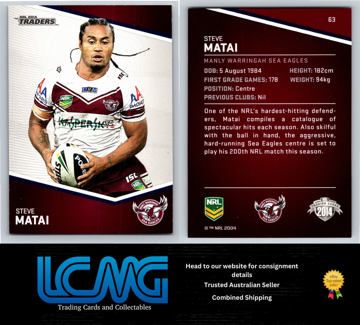 Card # 63 Steve Matai NRL 2014 Traders Manly Warringah Sea Eagles
