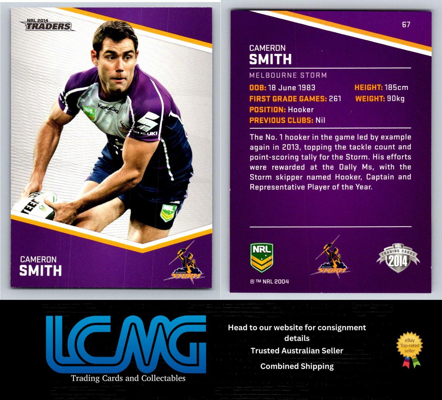 Card # 67 Cameron Smith NRL 2014 Traders Melbourne Storm