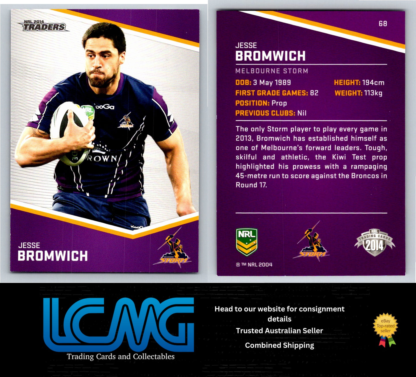 Card # 68 Jesse Bromwich NRL 2014 Traders Melbourne Storm