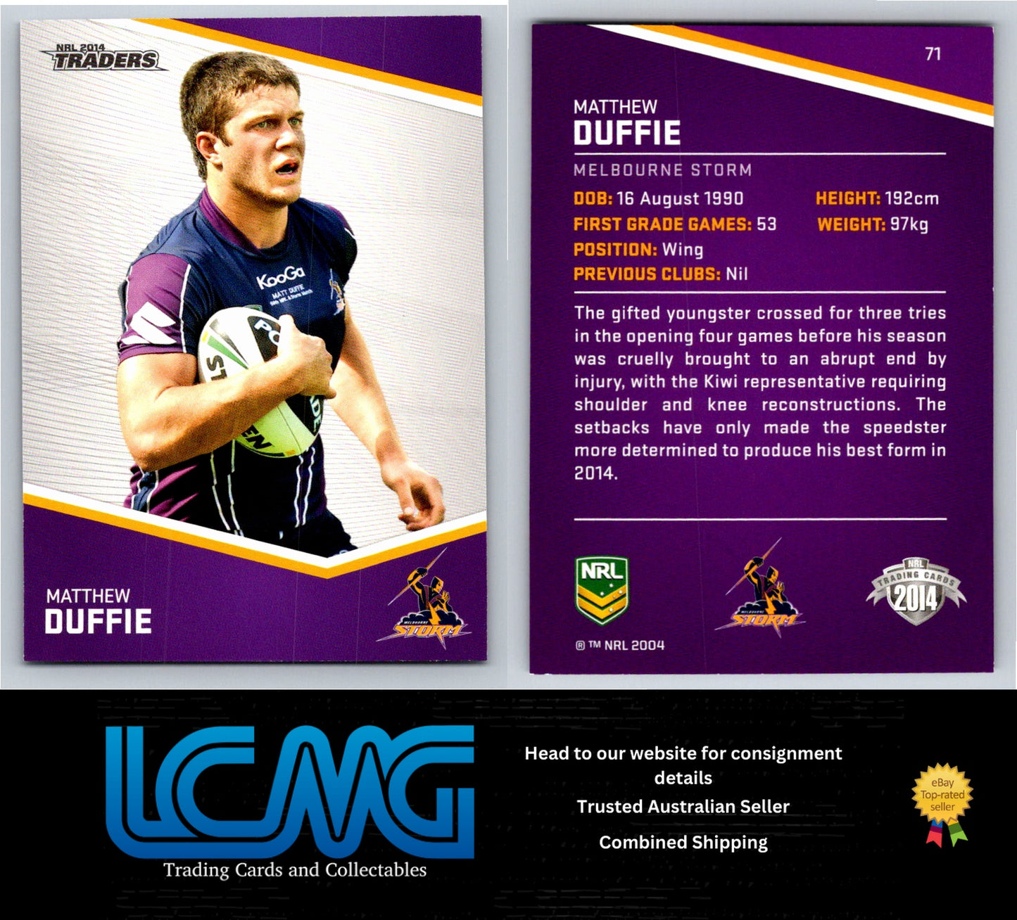 Card # 71 Matthew Duffie NRL 2014 Traders Melbourne Storm