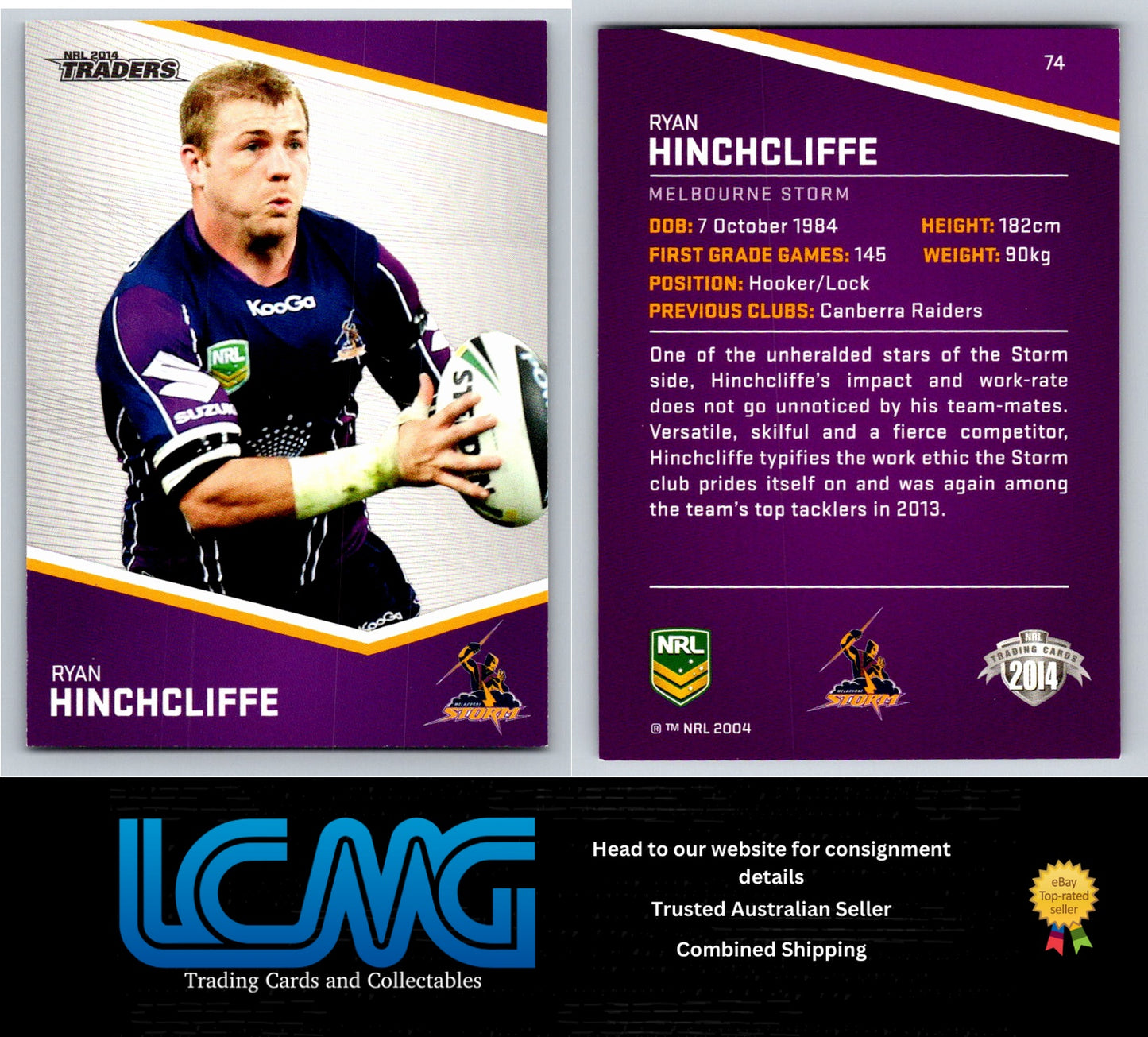 Card # 74 Ryan Hinchcliffe NRL 2014 Traders Melbourne Storm