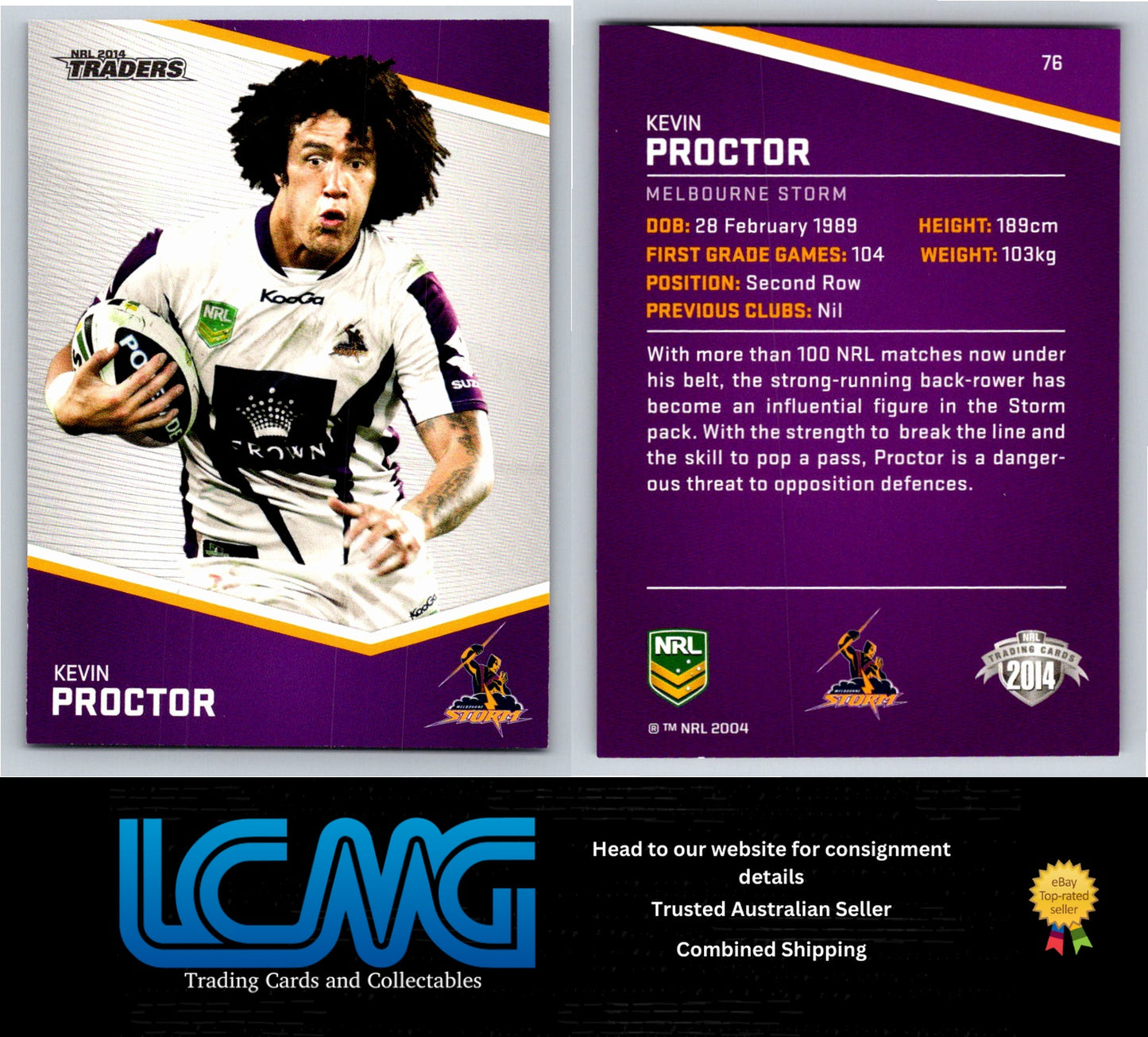 Card # 76 Kevin Proctor NRL 2014 Traders Melbourne Storm