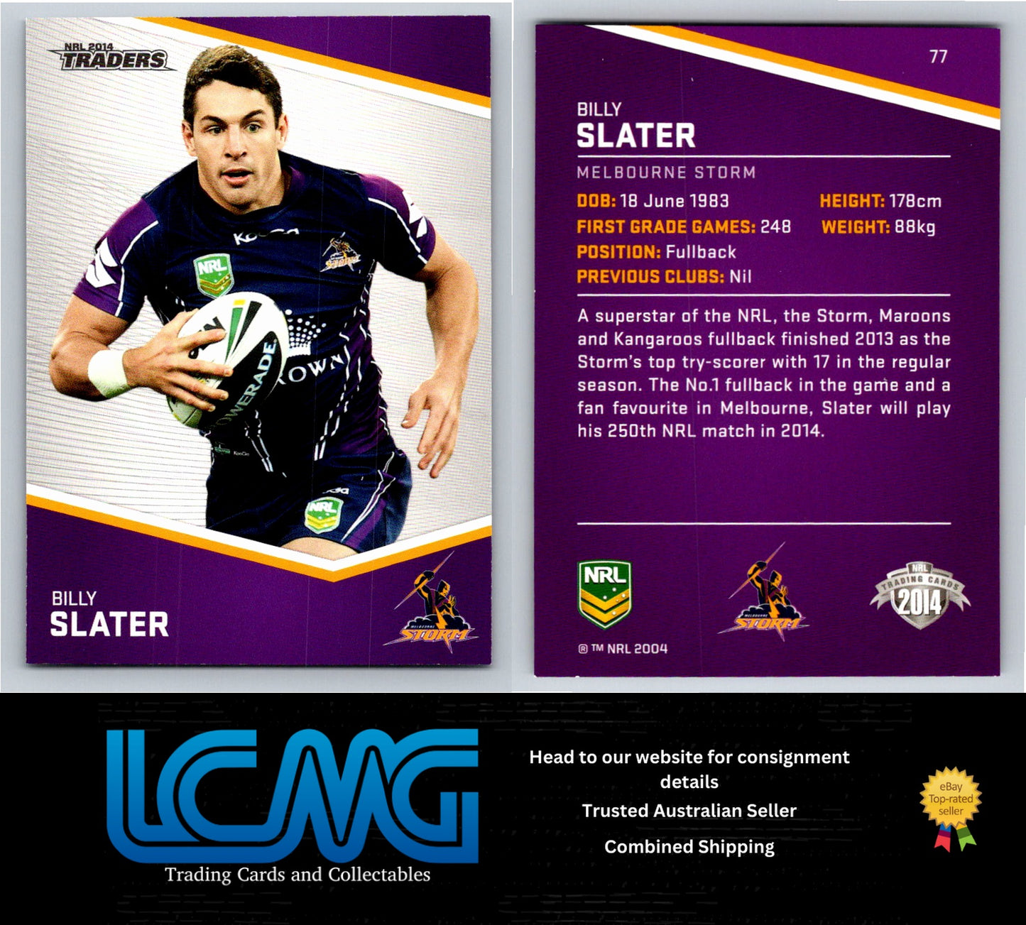Card # 77 Billy Slater NRL 2014 Traders Melbourne Storm