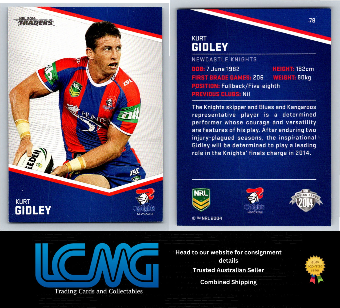 Card # 78 Kurt Gidley NRL 2014 Traders Newcastle Knights