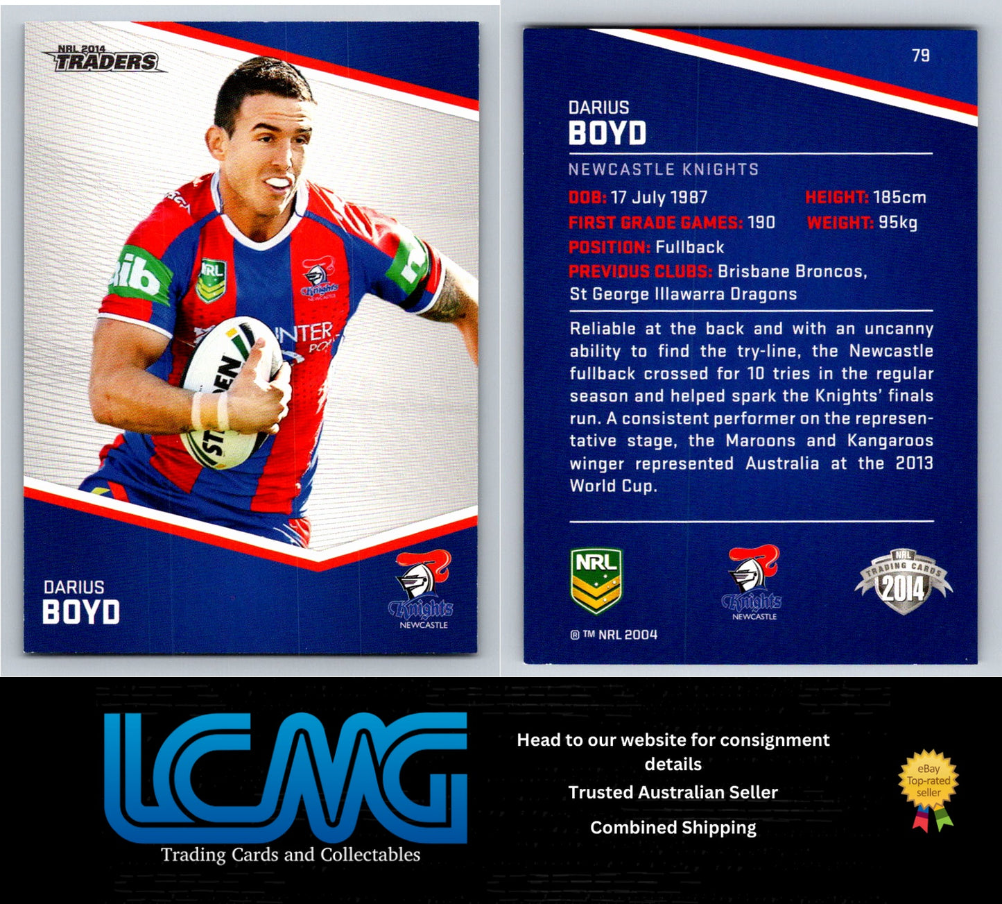 Card # 79 Darius Boyd NRL 2014 Traders Newcastle Knights