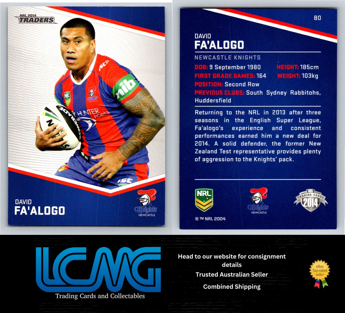 Card # 80 David Fa'alogo NRL 2014 Traders Newcastle Knights