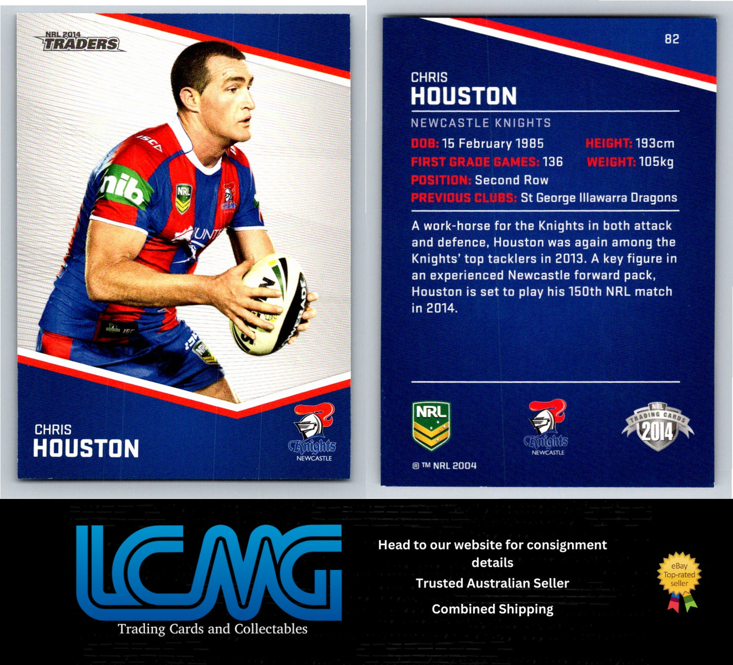 Card # 82 Chris Houston NRL 2014 Traders Newcastle Knights