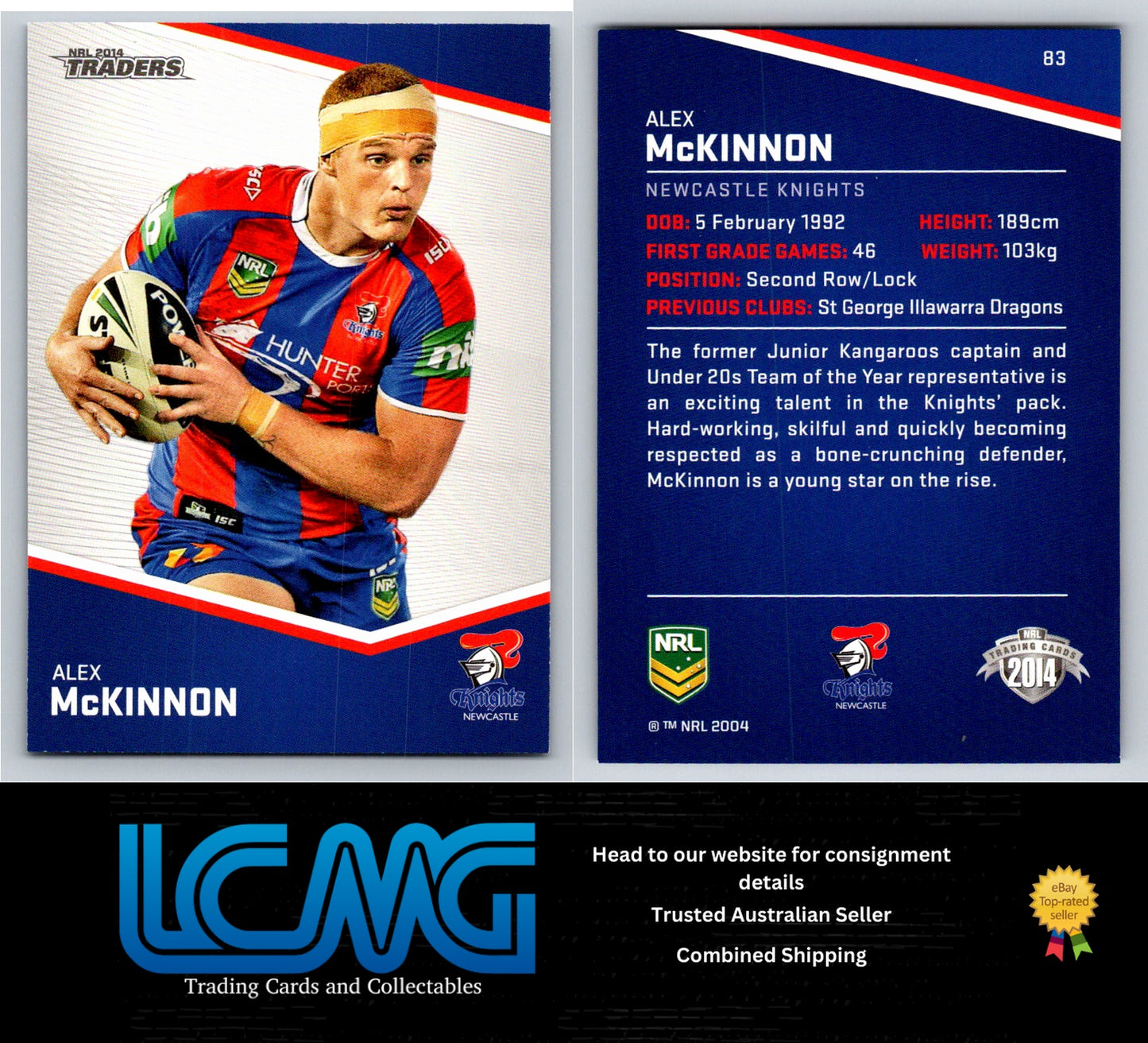 Card # 83 Alex McKinnon NRL 2014 Traders Newcastle Knights
