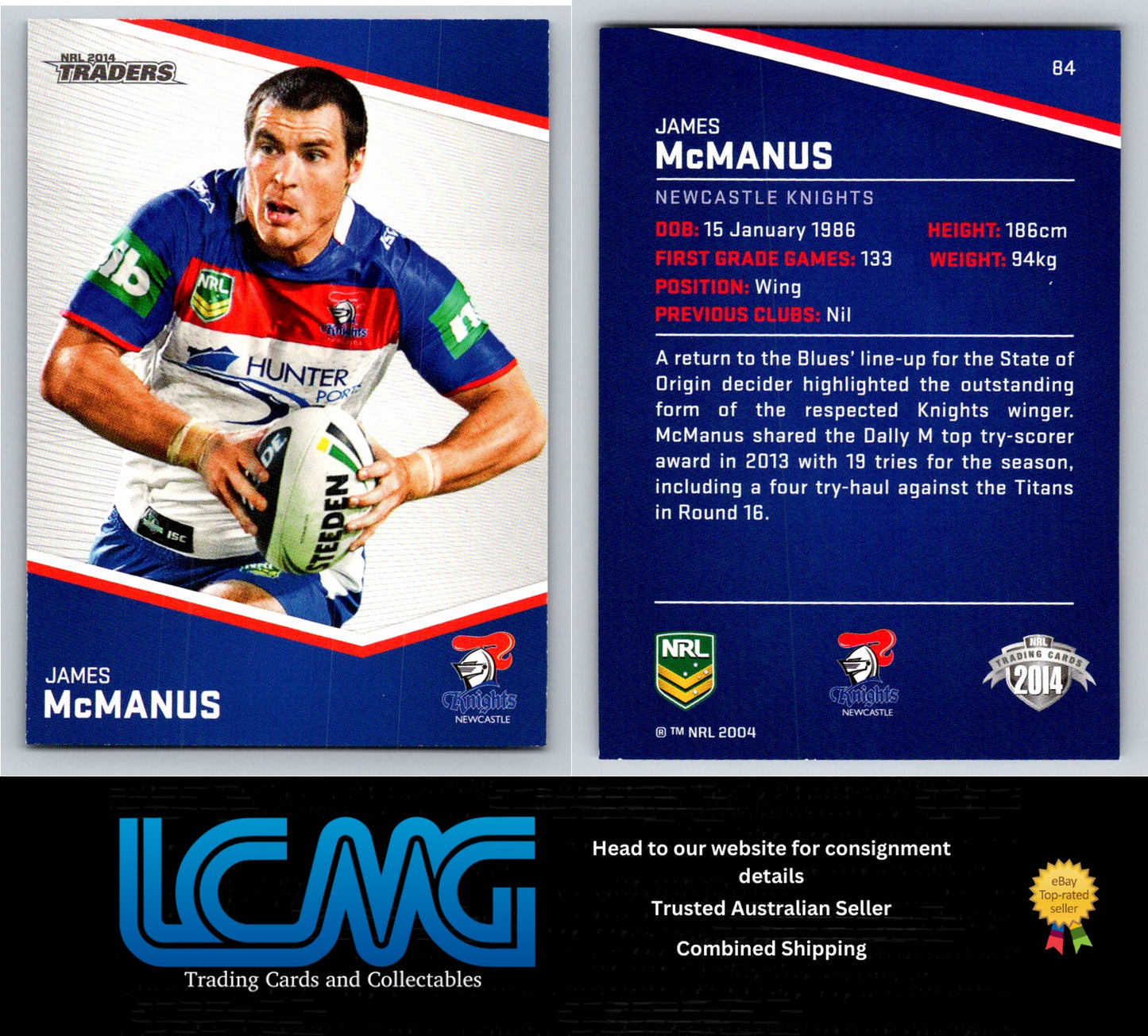 Card # 84 James McManus NRL 2014 Traders Newcastle Knights