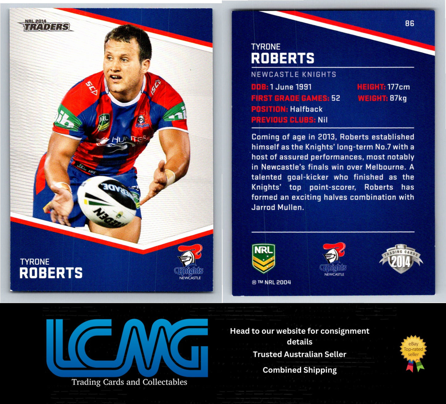 Card # 86 Tyrone Roberts NRL 2014 Traders Newcastle Knights