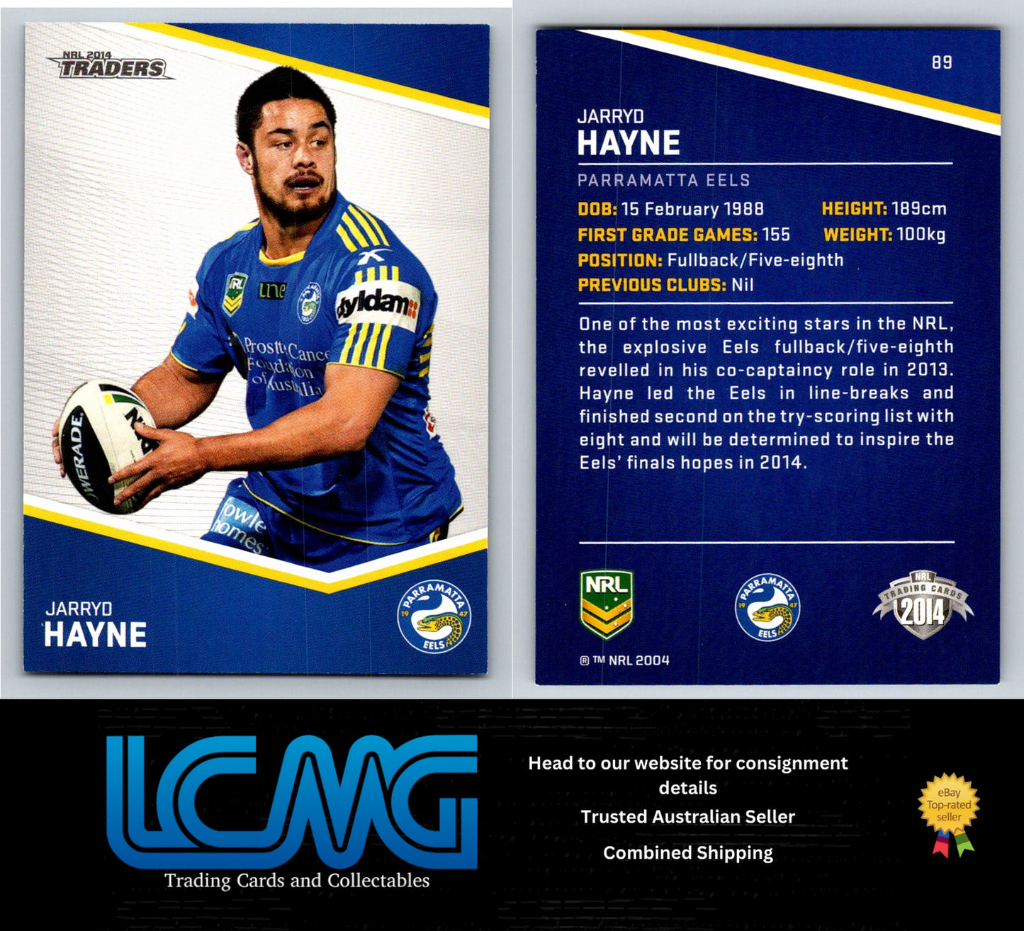 Card # 89 Jarryd Hayne NRL 2014 Traders Parramatta Eels