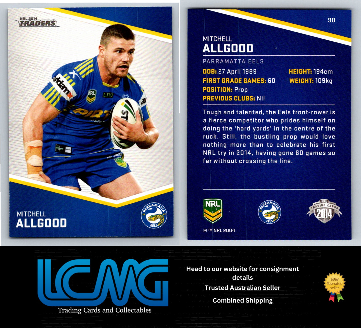 Card # 90 Mitchell Allgood NRL 2014 Traders Parramatta Eels