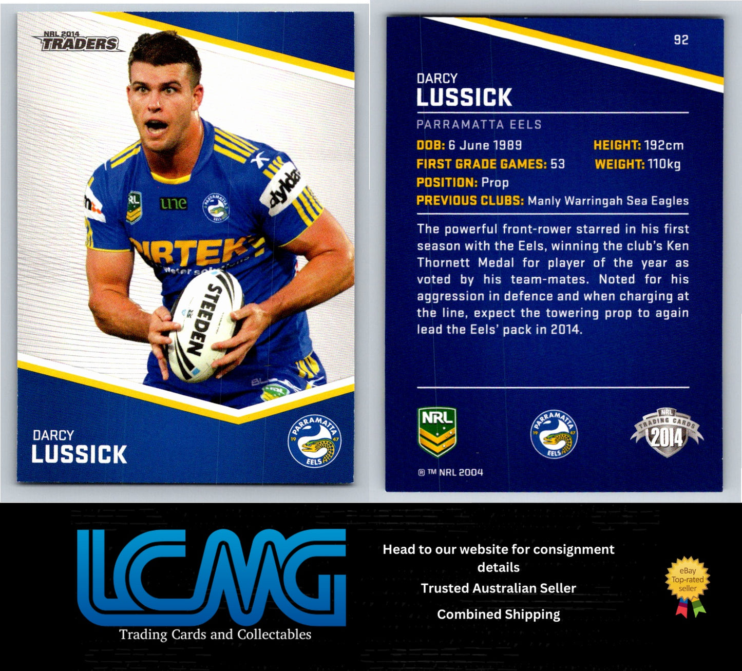 Card # 92 Darcy Lussick NRL 2014 Traders Parramatta Eels