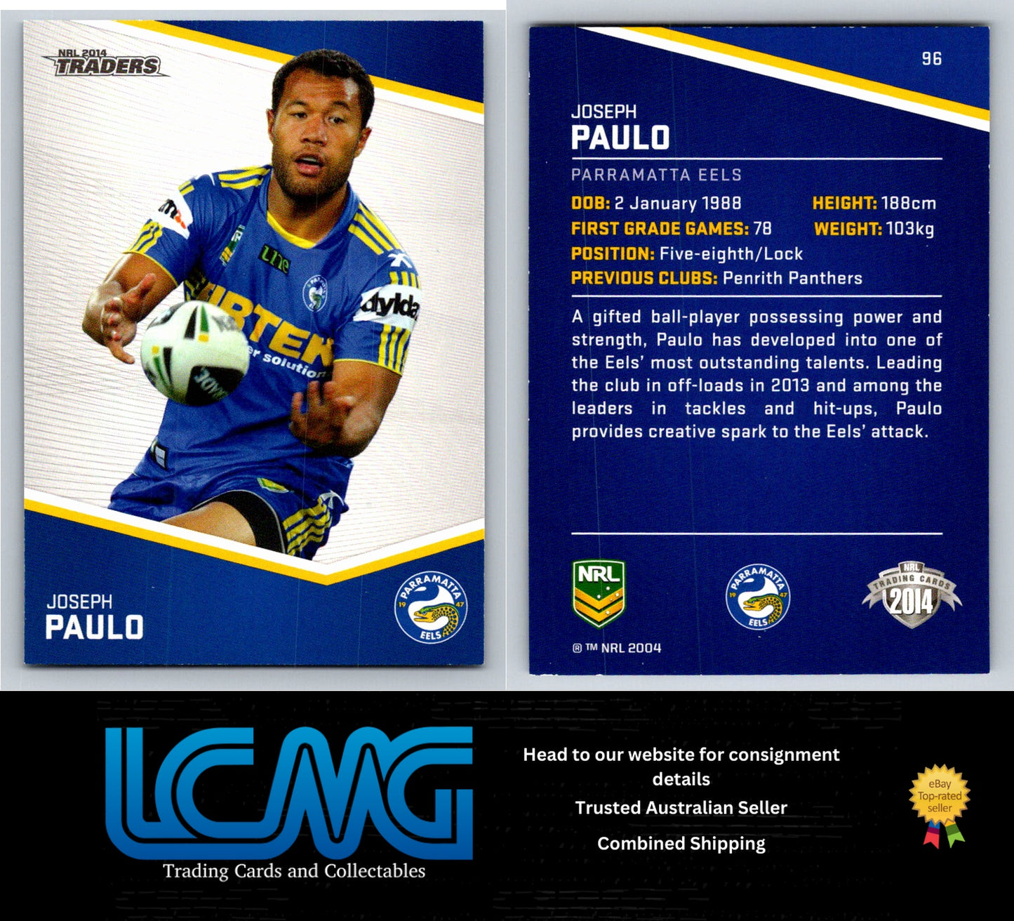 Card # 96 Joseph Paulo NRL 2014 Traders Parramatta Eels