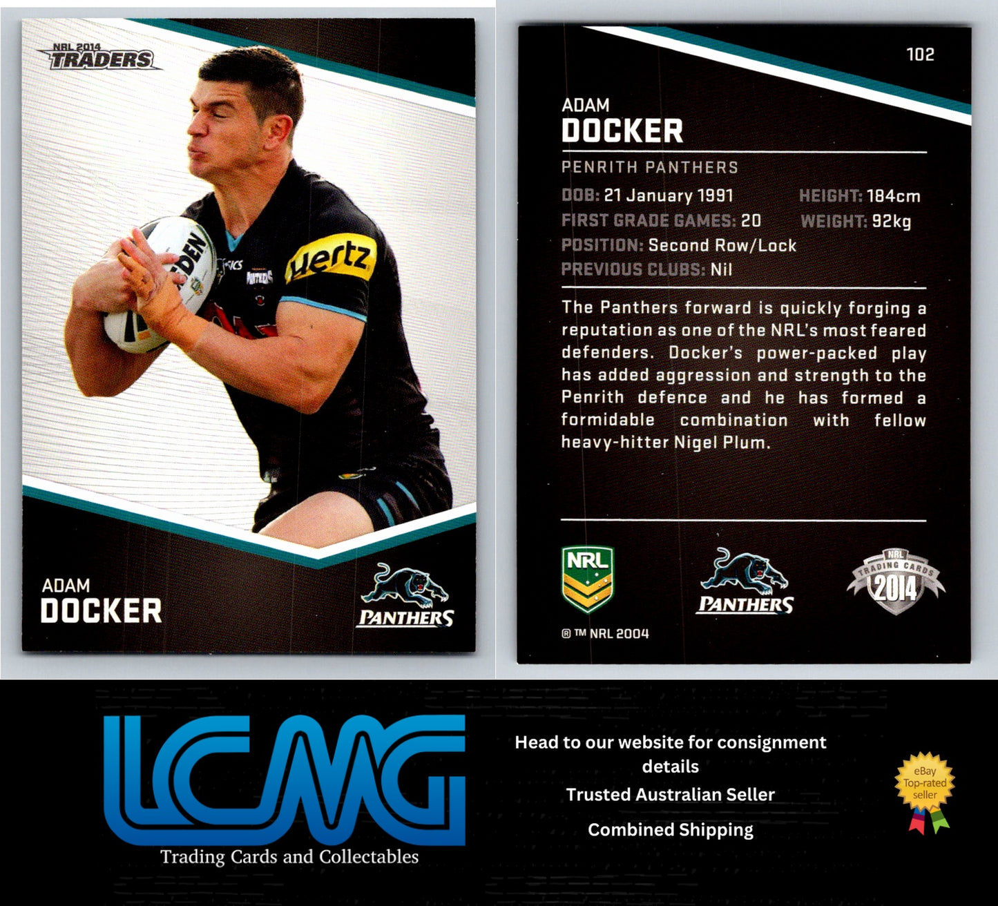 Card # 102 Adam Docker NRL 2014 Traders Penrith Panthers
