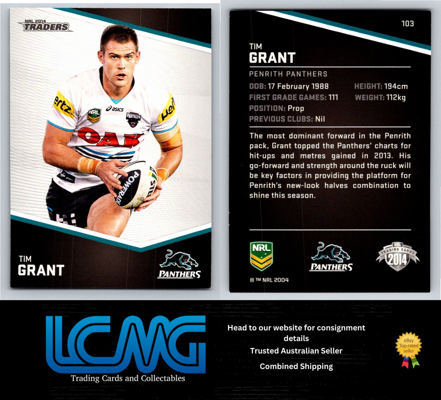 Card # 103 Tim Grant NRL 2014 Traders Penrith Panthers