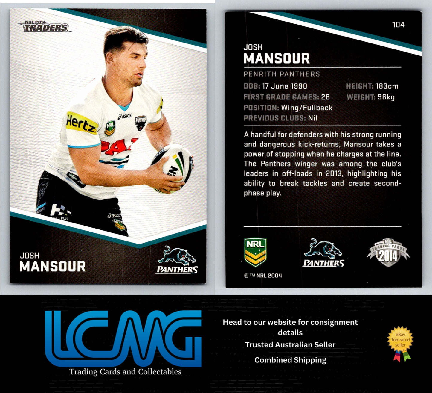 Card # 104 Josh Mansour NRL 2014 Traders Penrith Panthers