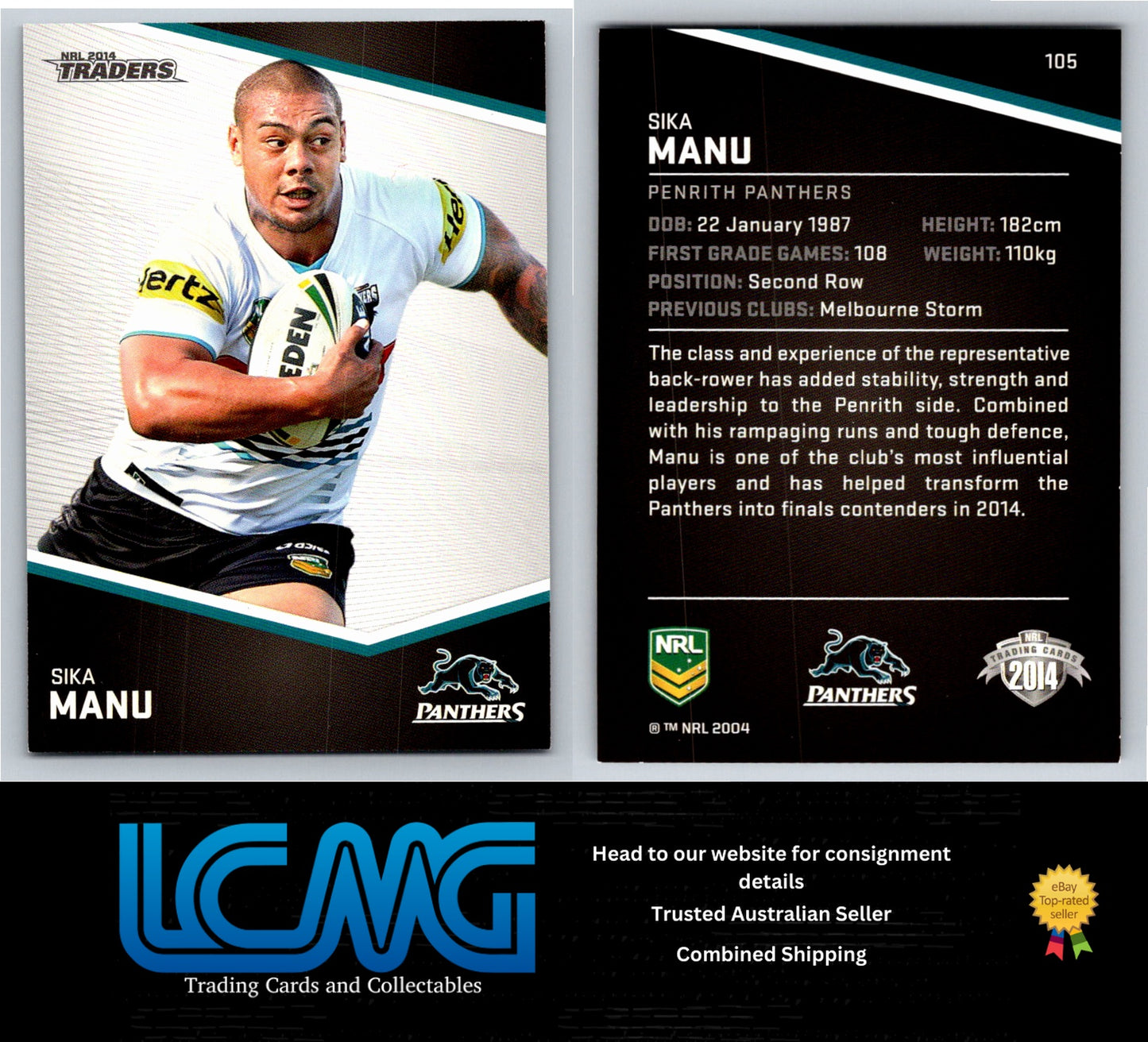 Card # 105 Sika Manu NRL 2014 Traders Penrith Panthers
