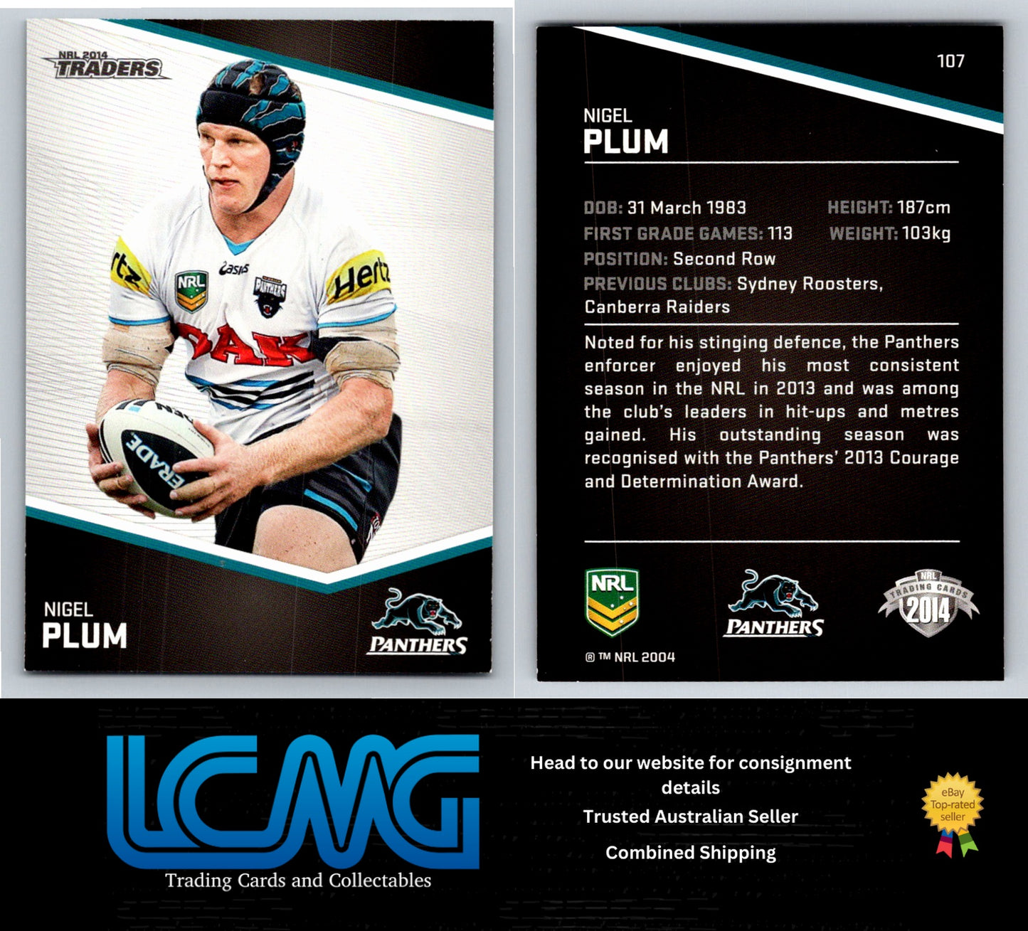 Card # 107 Nigel Plum NRL 2014 Traders Penrith Panthers