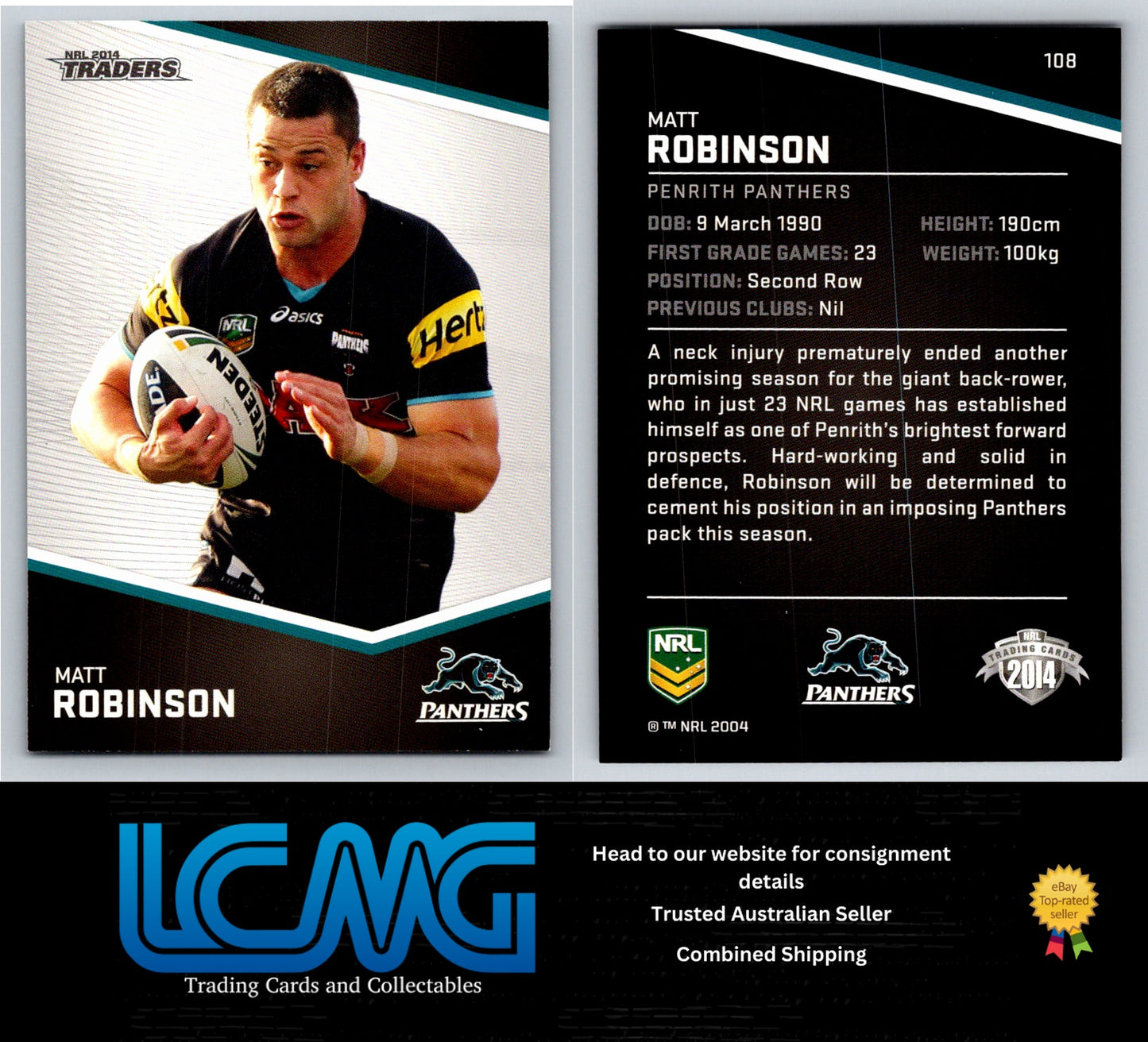 Card # 108 Matt Robinson NRL 2014 Traders Penrith Panthers