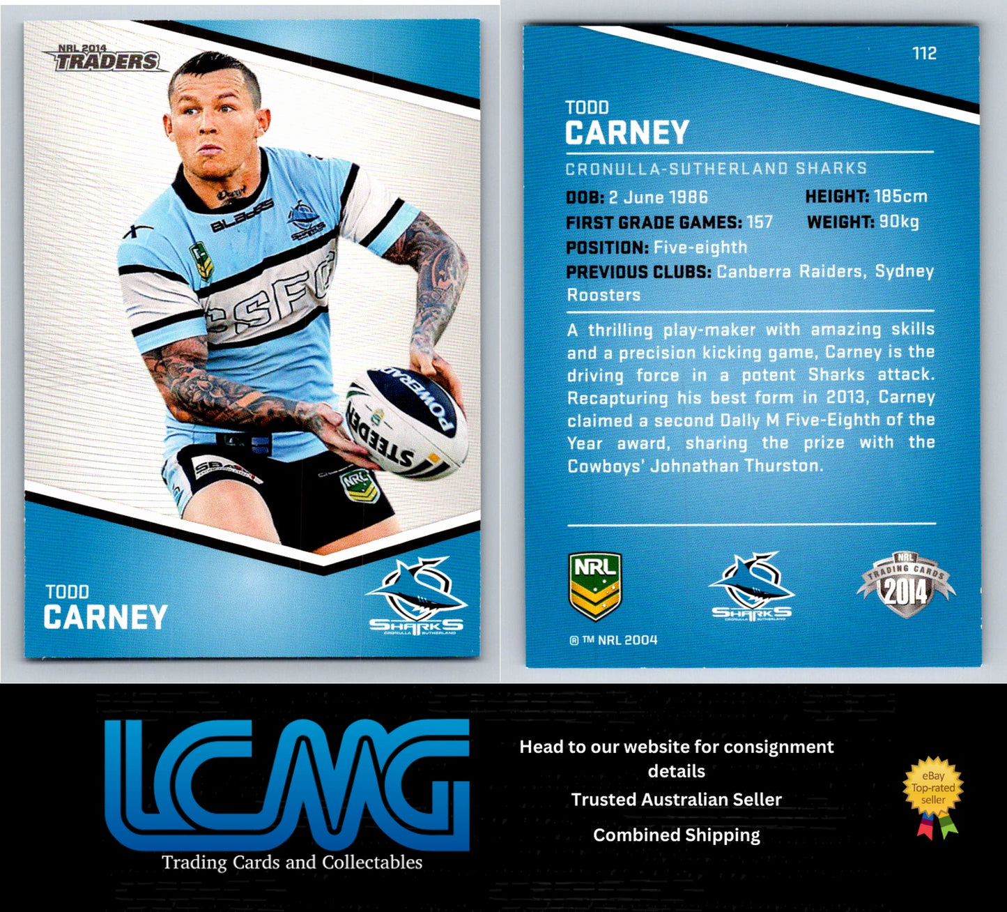 Card # 112 Todd Carney NRL 2014 Traders Cronulla Sutherland Sharks