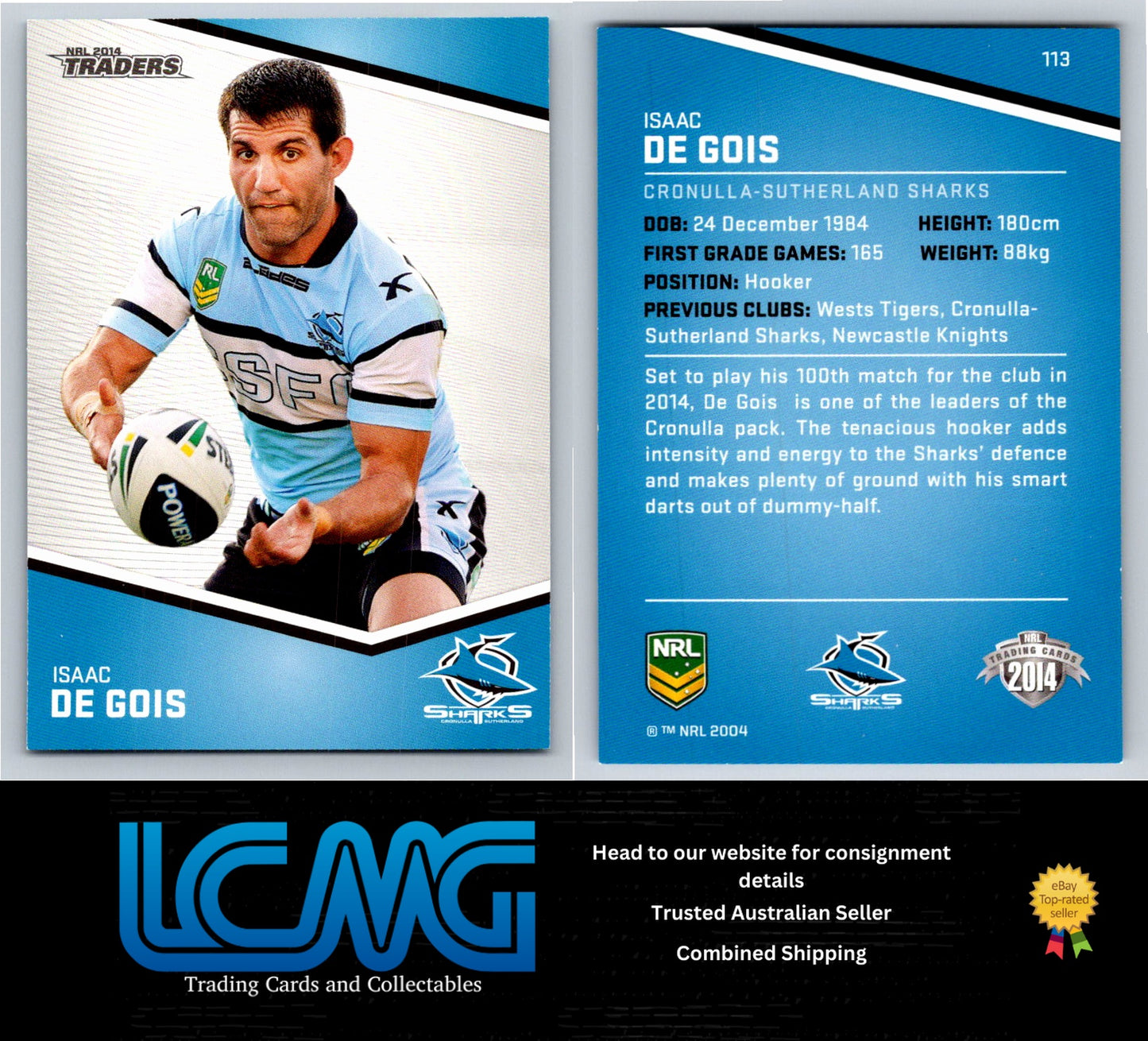 Card # 113 Isaac De Gois NRL 2014 Traders Cronulla Sutherland Sharks