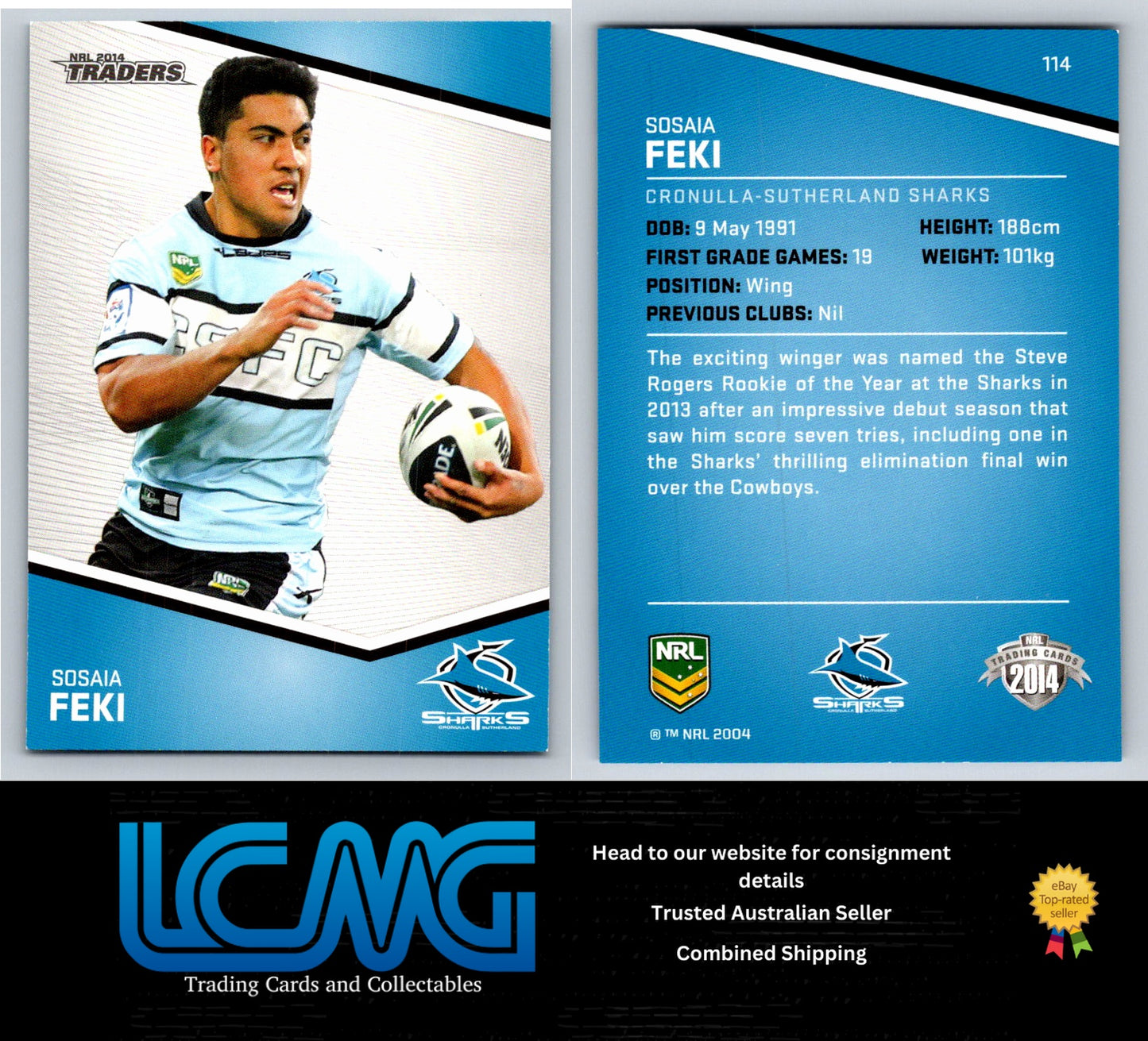 Card # 114 Sosaia Feki NRL 2014 Traders Cronulla Sutherland Sharks