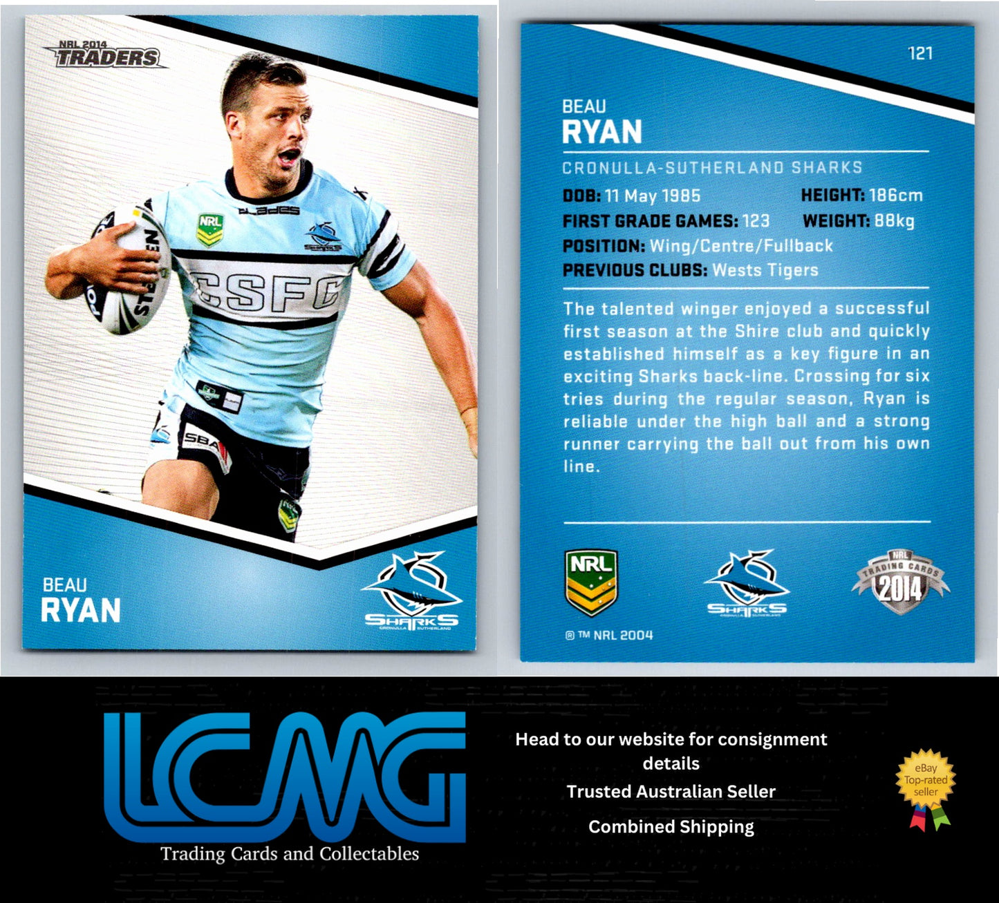 Card # 121 Beau Ryan NRL 2014 Traders Cronulla Sutherland Sharks