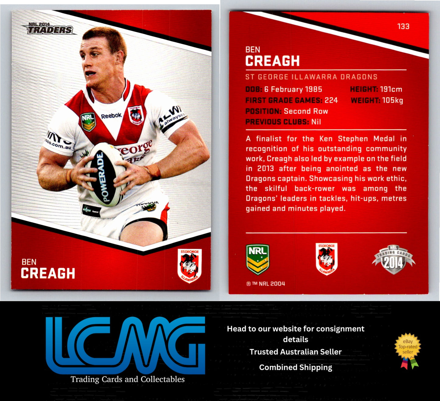 Card # 133 Ben Creagh NRL 2014 Traders St George Illawarra Dragons