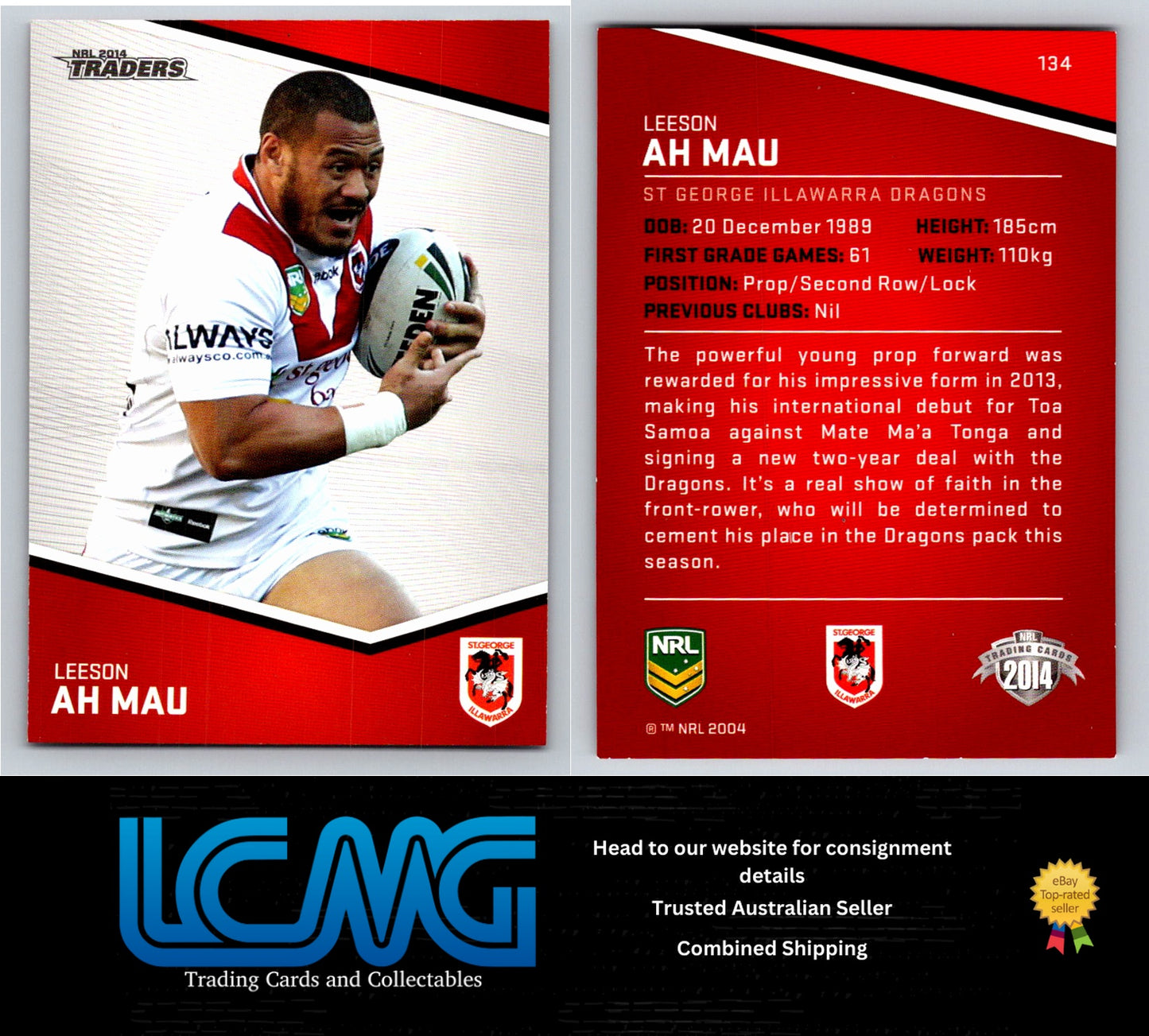 Card # 134 Leeson Ah Mau NRL 2014 Traders St George Illawarra Dragons