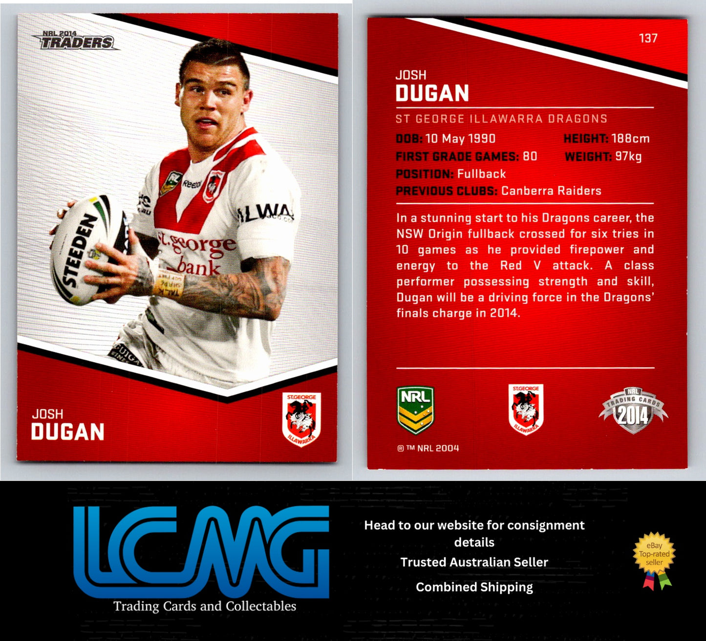 Card # 137 Josh Dugan NRL 2014 Traders St George Illawarra Dragons