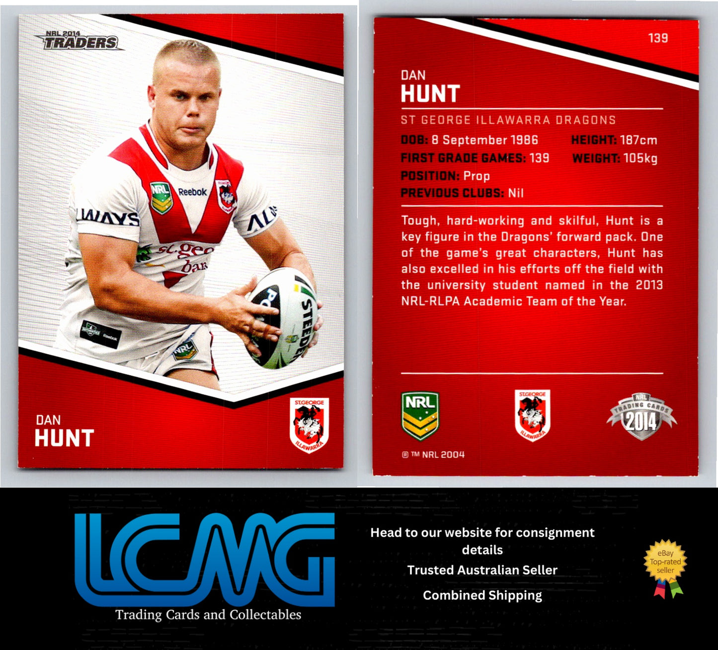 Card # 139 Dan Hunt NRL 2014 Traders St George Illawarra Dragons
