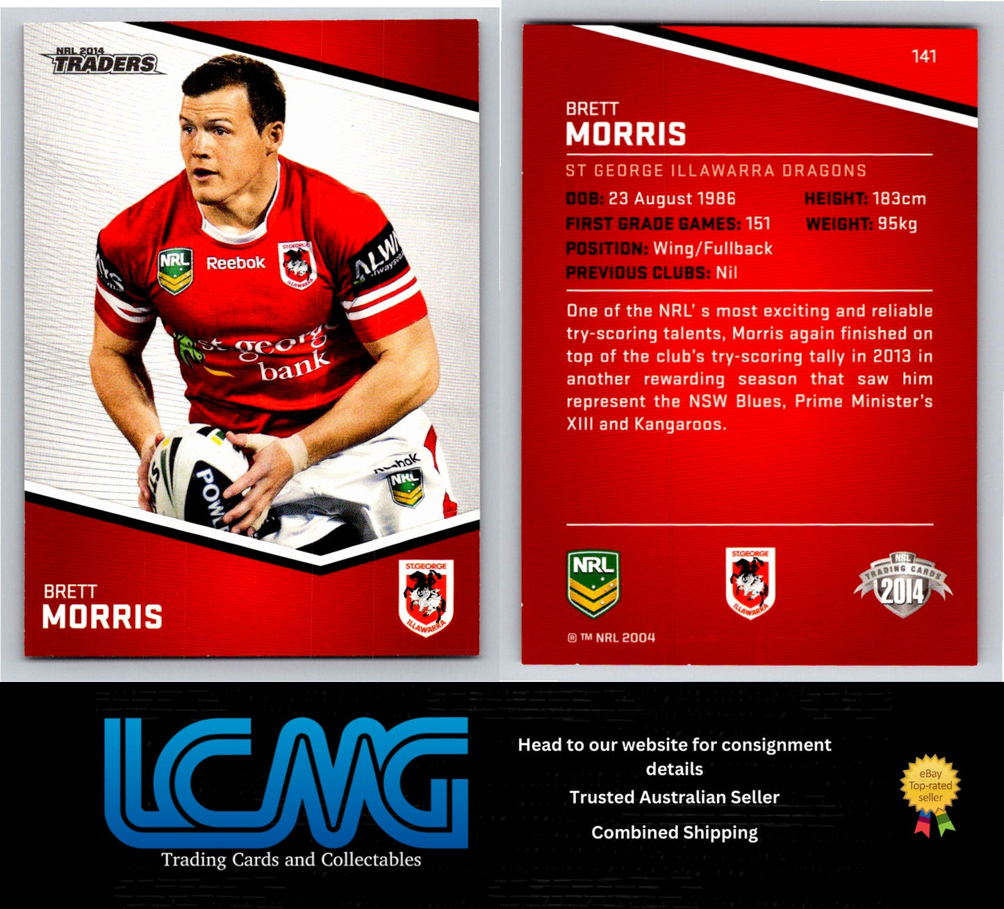 Card # 141 Brett Morris NRL 2014 Traders St George Illawarra Dragons