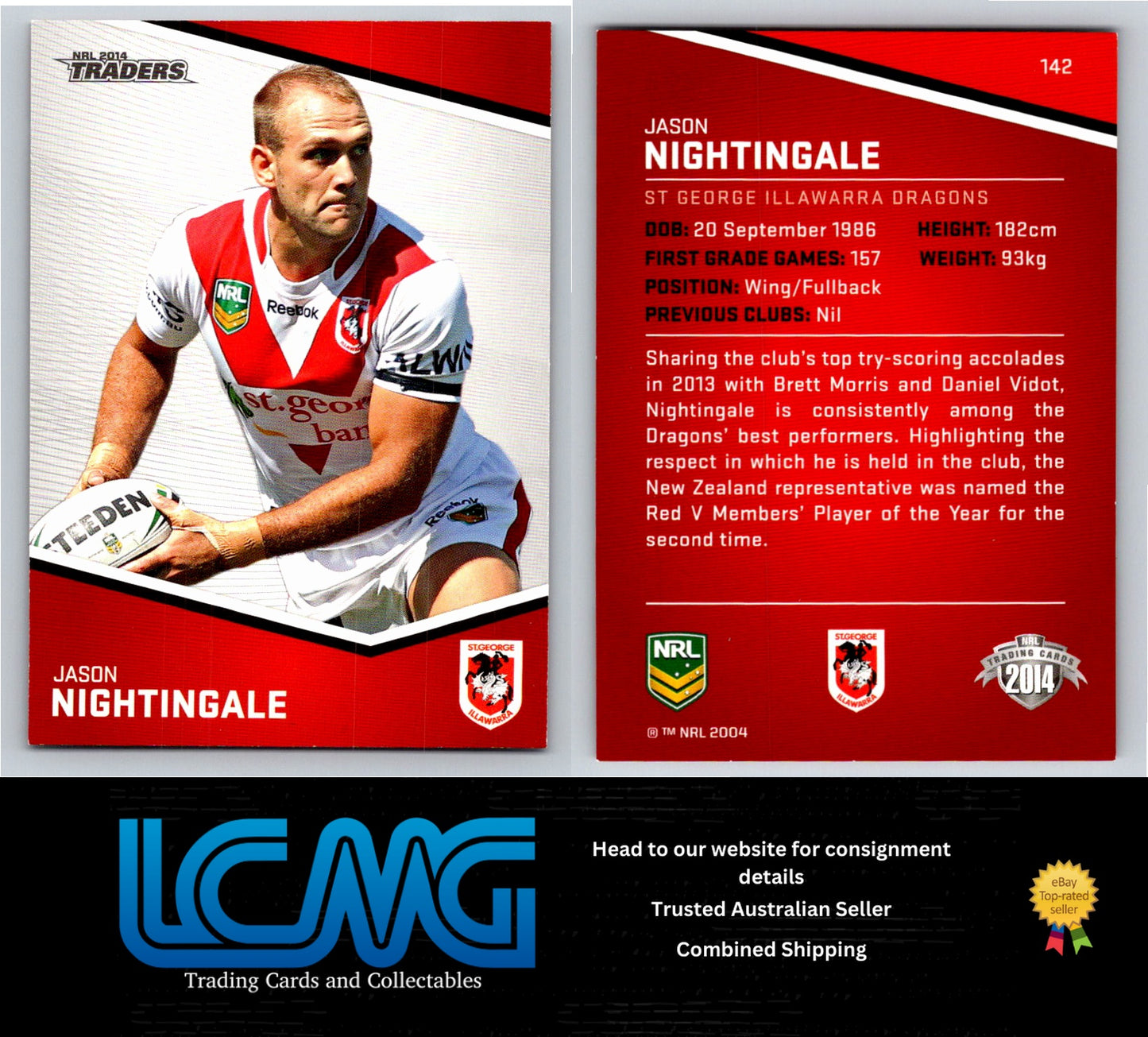 Card # 142 Jason Nightingale NRL 2014 Traders St George Illawarra Dragons