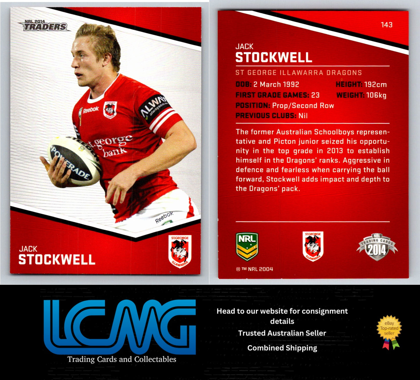 Card # 143 Jack Stockwell NRL 2014 Traders St George Illawarra Dragons