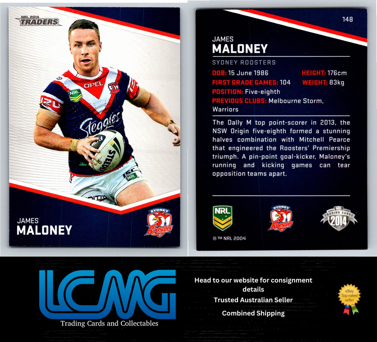 Card # 148 James Maloney NRL 2014 Traders Sydney Roosters