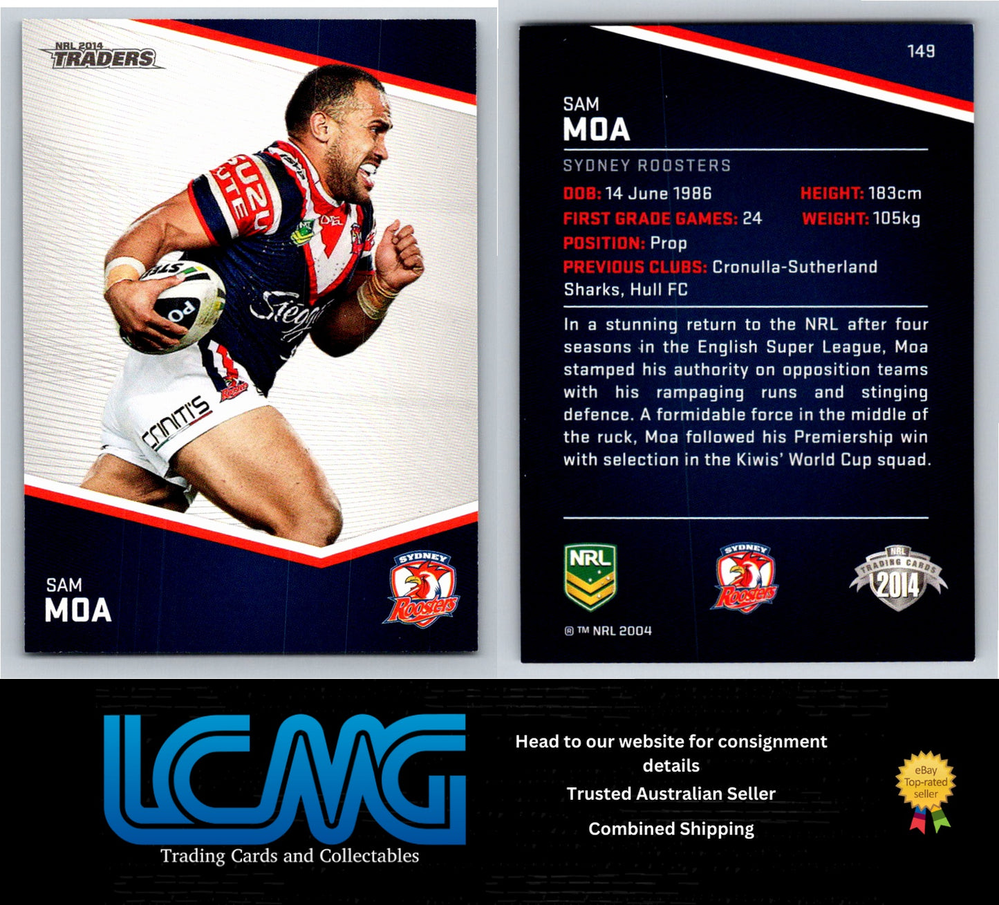 Card # 149 Sam Moa NRL 2014 Traders Sydney Roosters