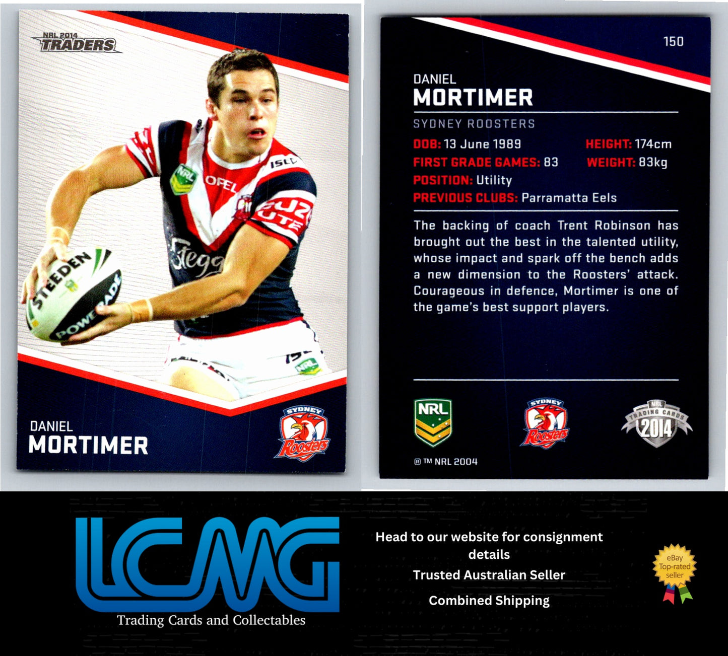 Card # 150 Daniel Mortimer NRL 2014 Traders Sydney Roosters