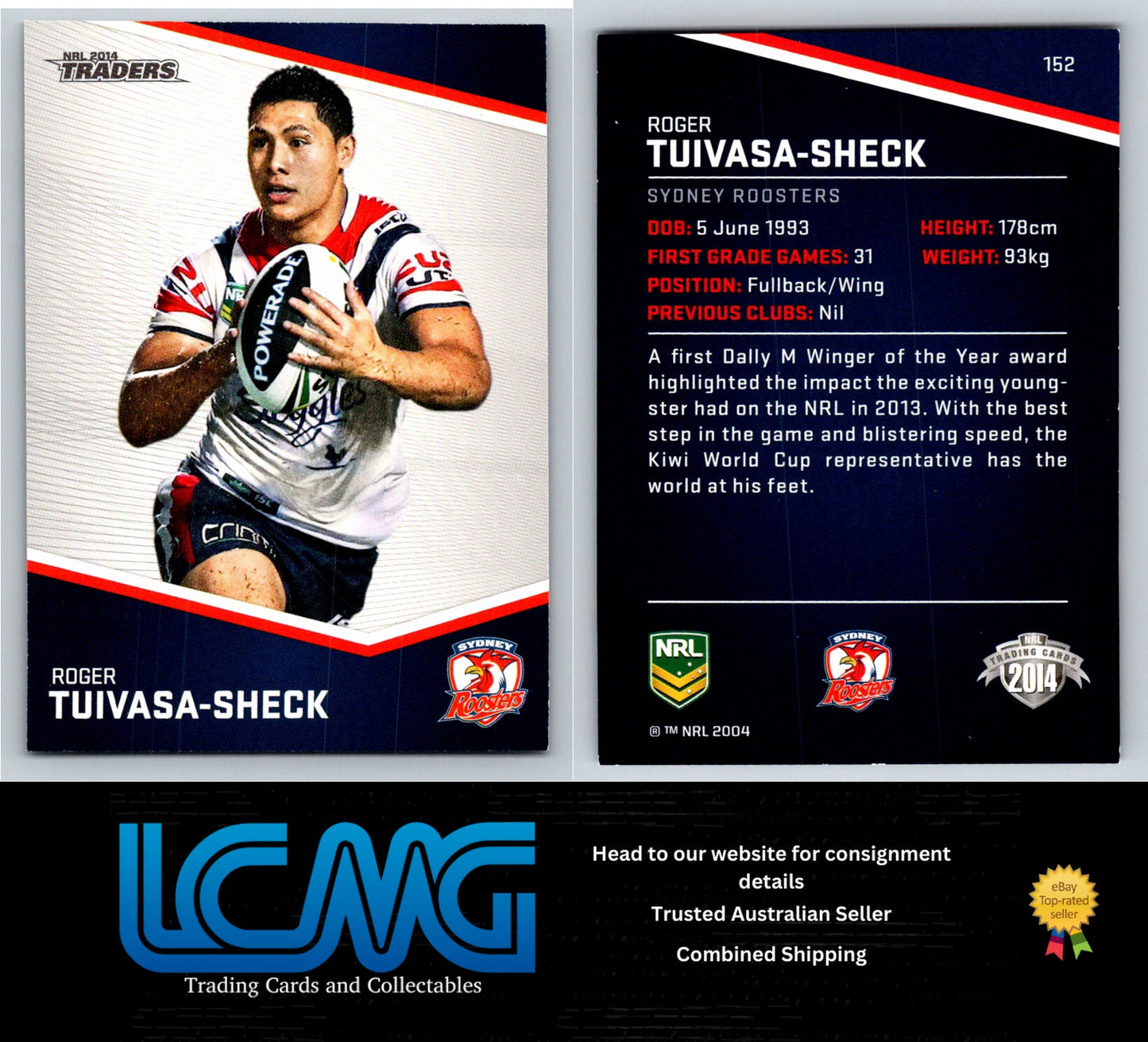 Card # 152 Roger Tuivasa-Sheck NRL 2014 Traders Sydney Roosters