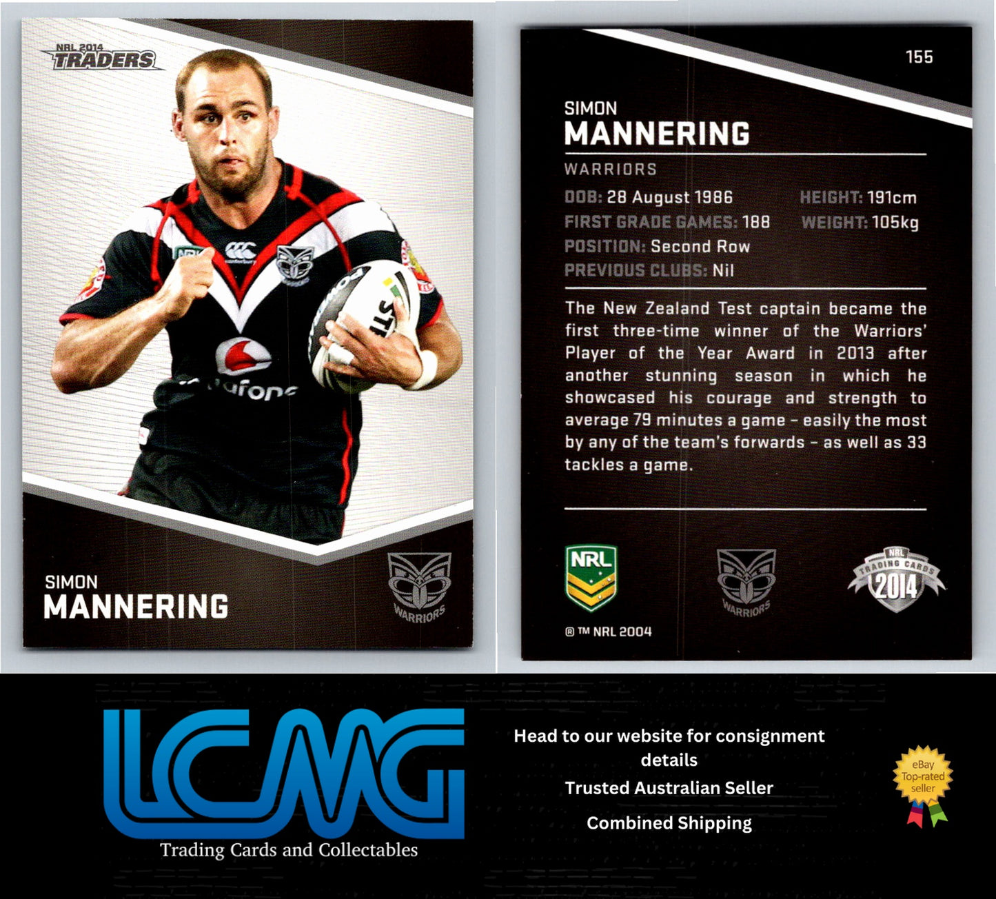 Card # 155 Simon Mannering NRL 2014 Traders Warriors