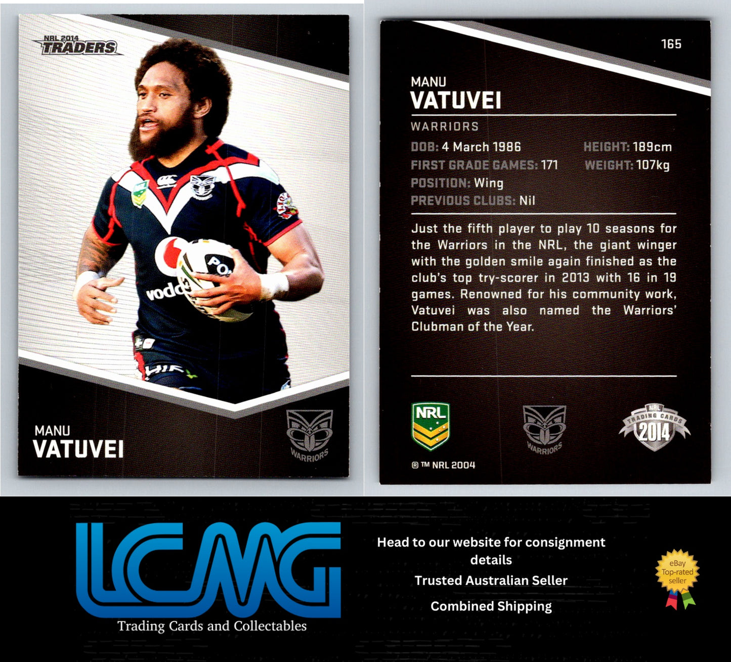 Card # 165 Manu Vatuvei NRL 2014 Traders Warriors