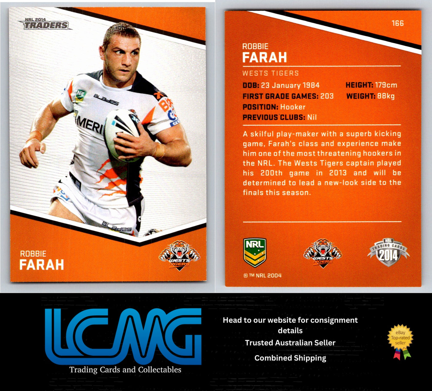 Card # 166 Robbie Farah NRL 2014 Traders Wests Tigers
