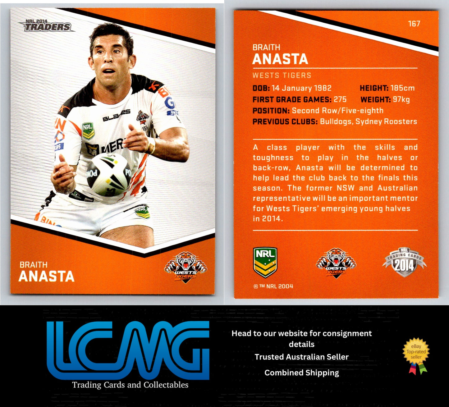 Card # 167 Braith Anasta NRL 2014 Traders Wests Tigers