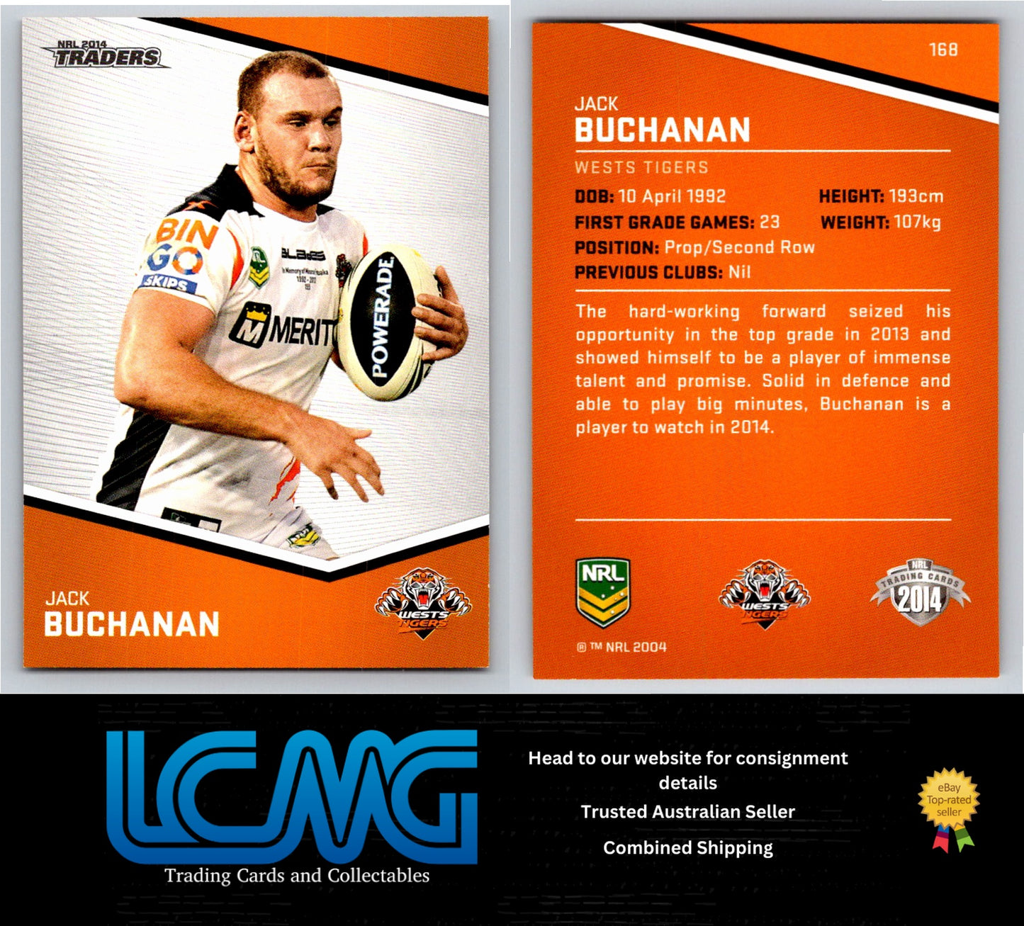 Card # 168 Jack Buchanan NRL 2014 Traders Wests Tigers