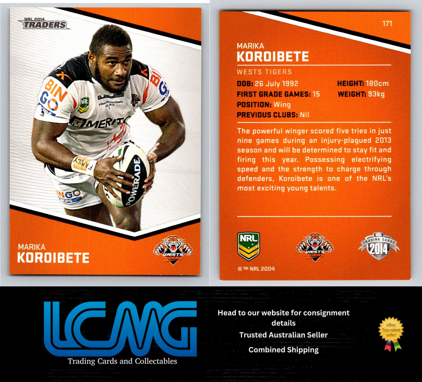 Card # 171 Marika Koroibete NRL 2014 Traders Wests Tigers