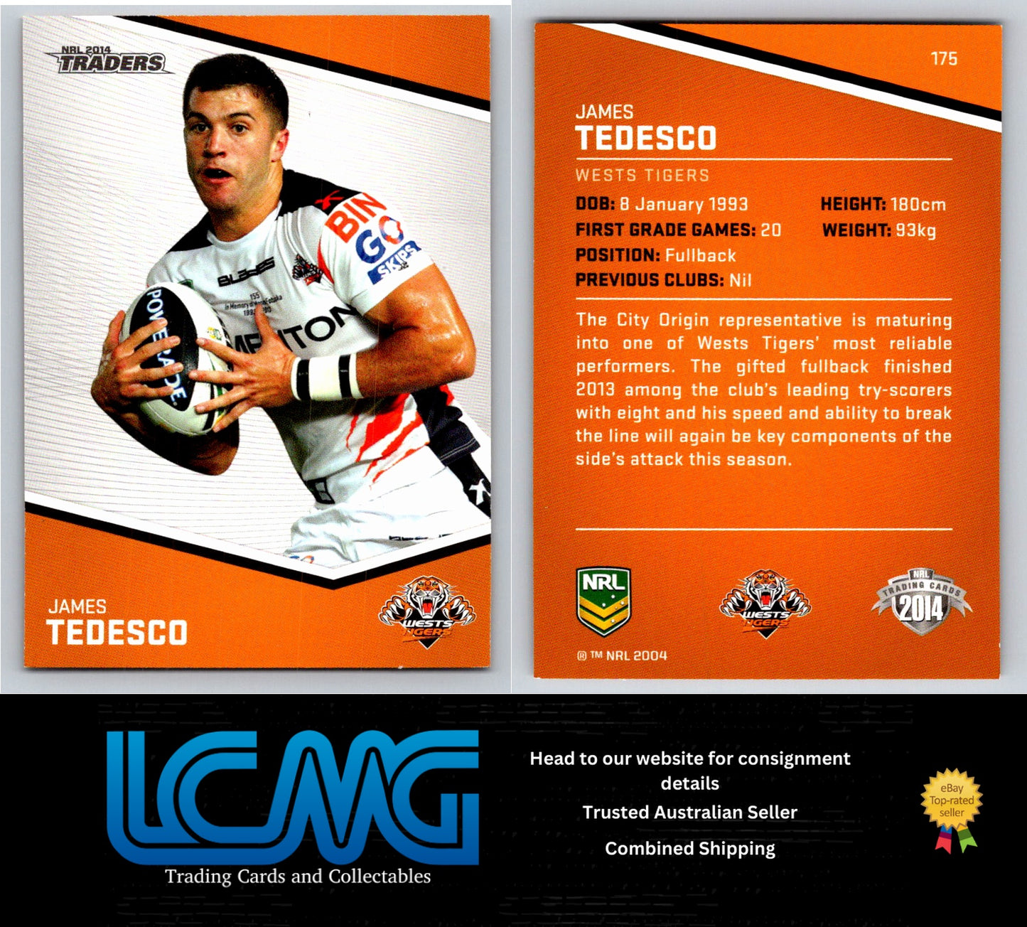Card # 175 James Tedesco NRL 2014 Traders Wests Tigers
